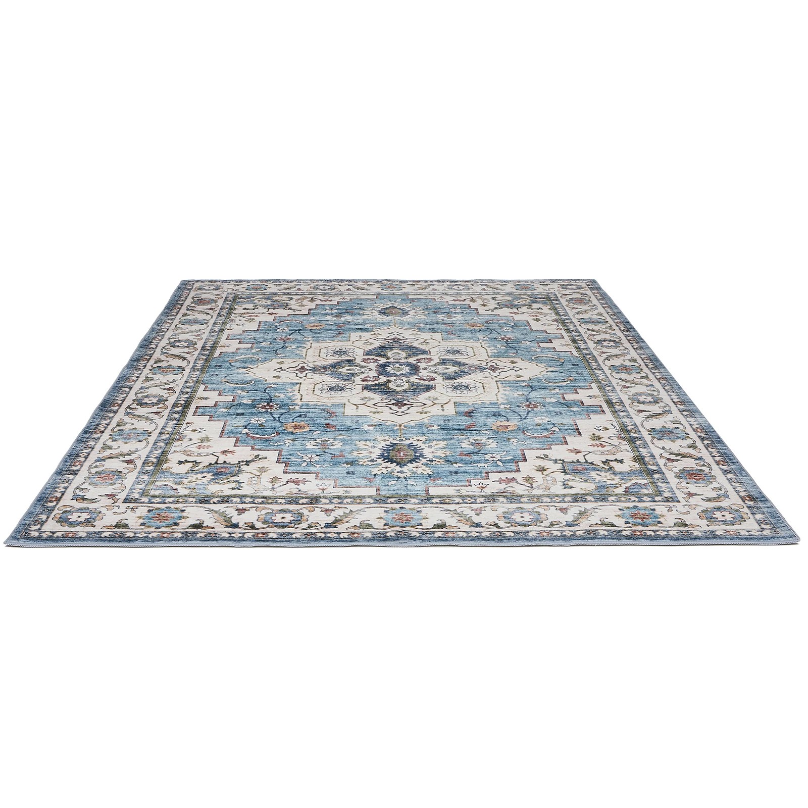 4 Oikiture Distressed Blue Persian Rug Washable Non Slip Floor Carpet 160X230cm - Multi, 4 of 8
