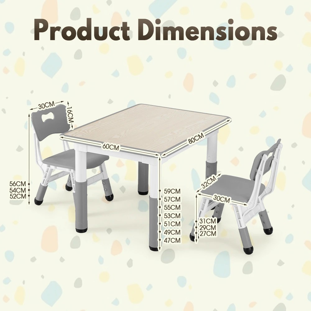 2 PlayPals Kids Table Chairs Set with Graffiti Desktop Height Adjustable - Grey, 2 of 4