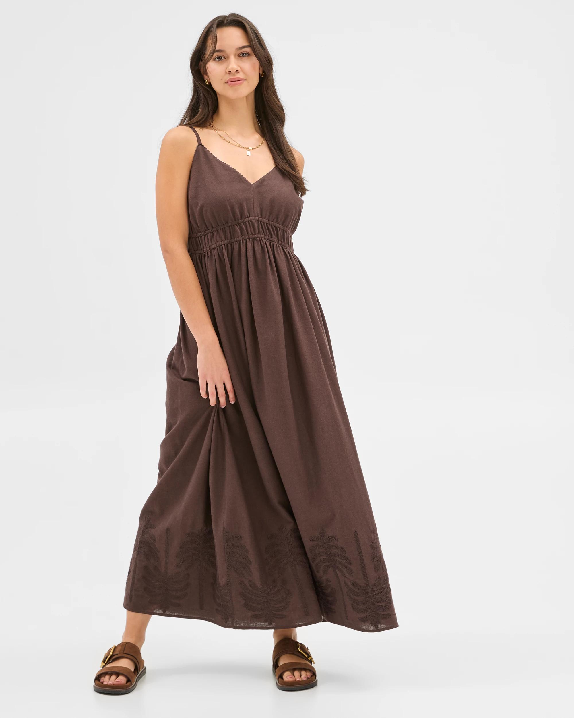 9 Target Resort Linen Blend Embroidered Maxi Dress CHOCOLATE, 9 of 9