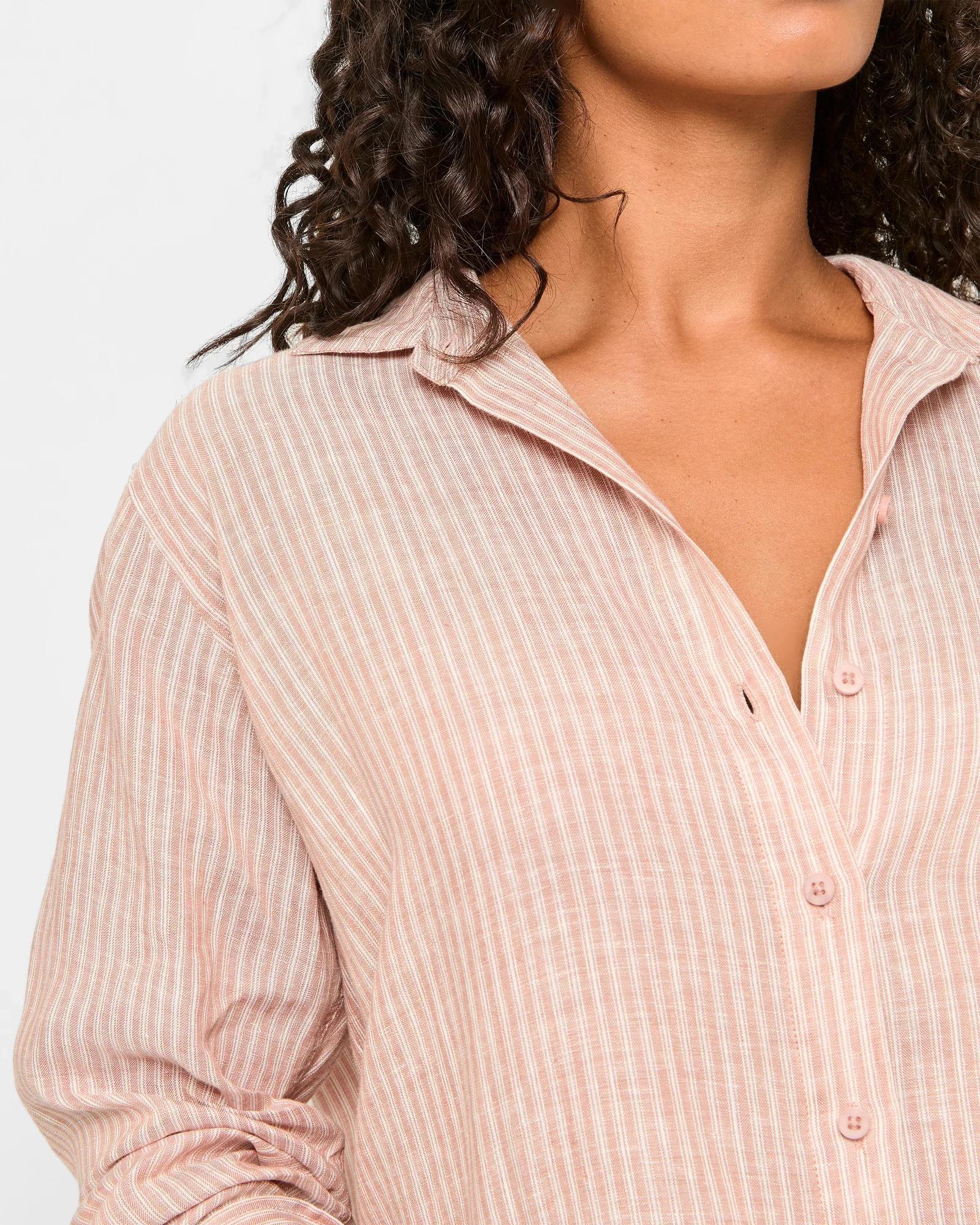 5 Target European Linen Long Sleeve Shirt PECAN STRIPE, 5 of 5