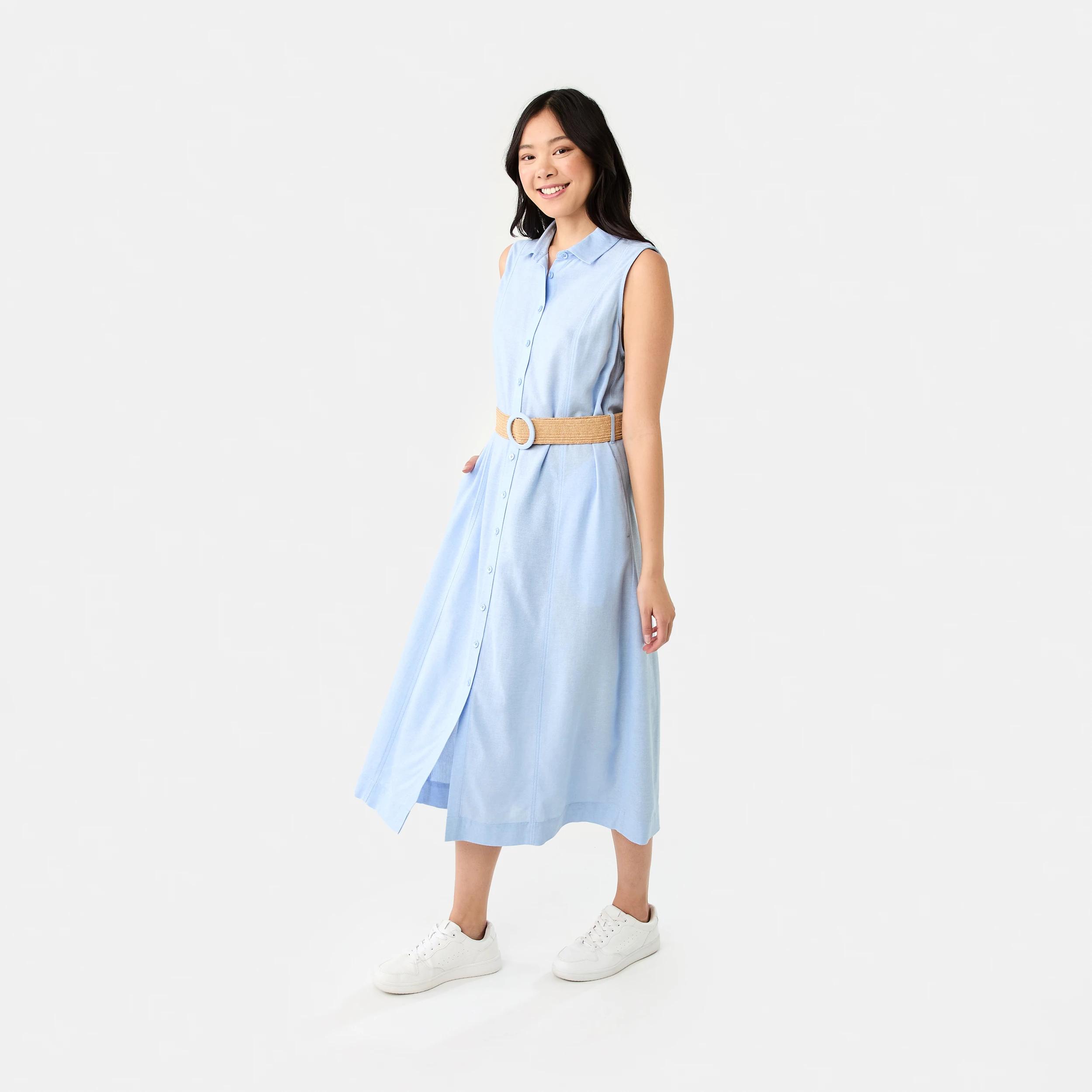 3 Sleeveless Collared Linen Blend Midi Dress Bruni Blue, 3 of 8
