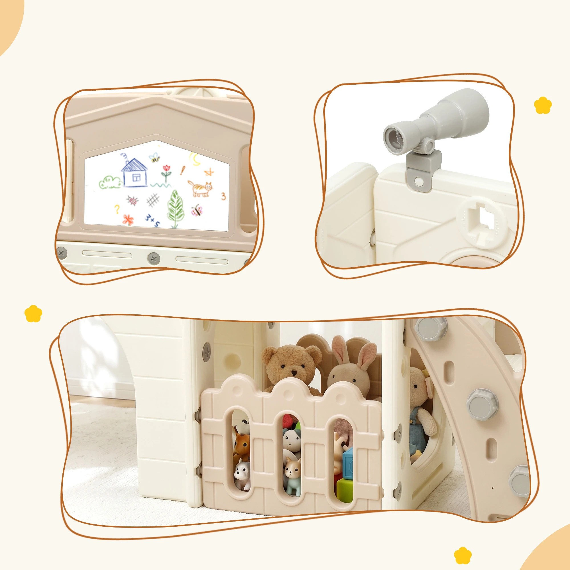 6 Keezi Kids Slide Set Indoor Toddler Playset With Basketball Hoop And Drawing Board - Beige, 6 of 9