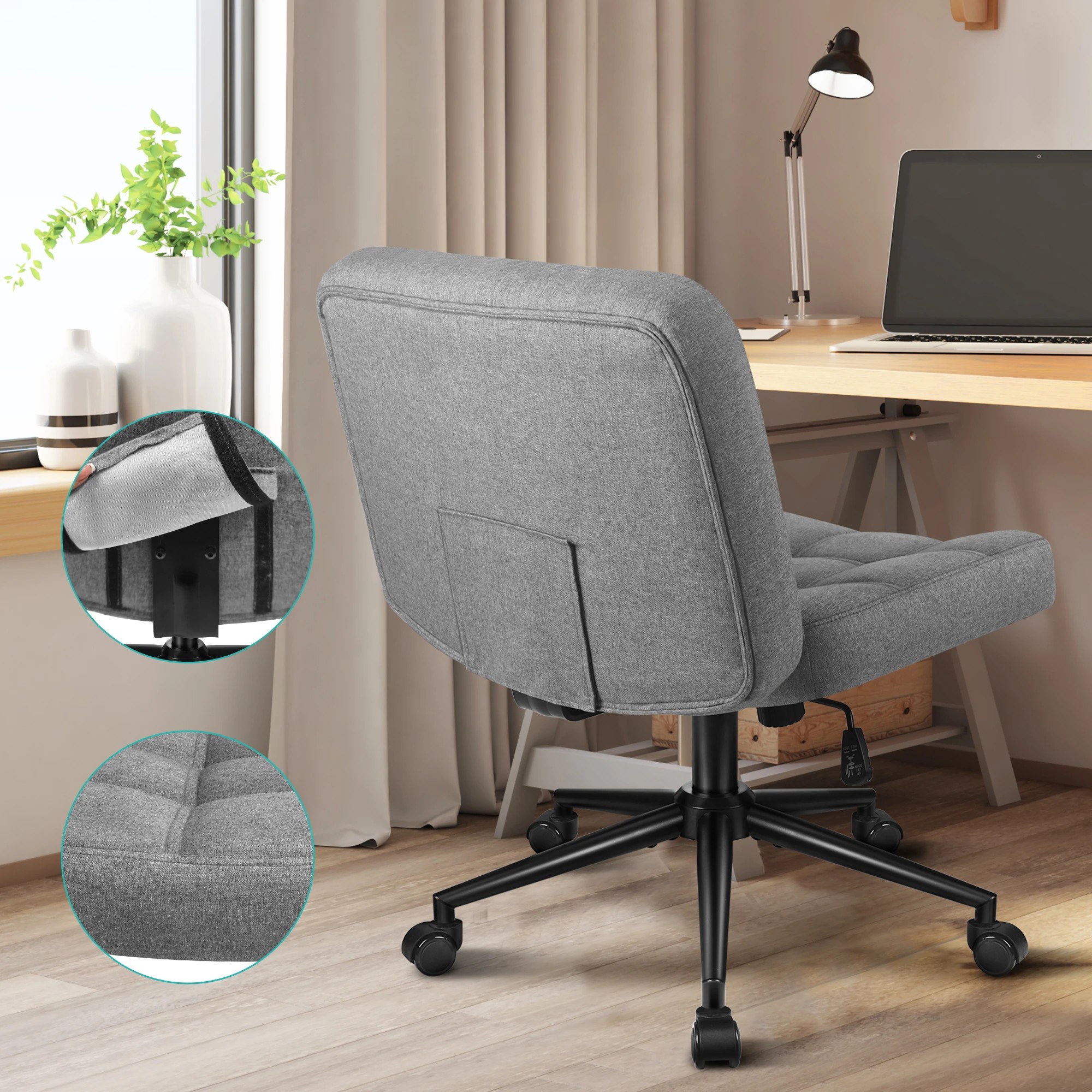 7 Alfordson Office Desk Chair Computer Armless Wide Seat Mid Back Fabric - Grey, 7 of 9