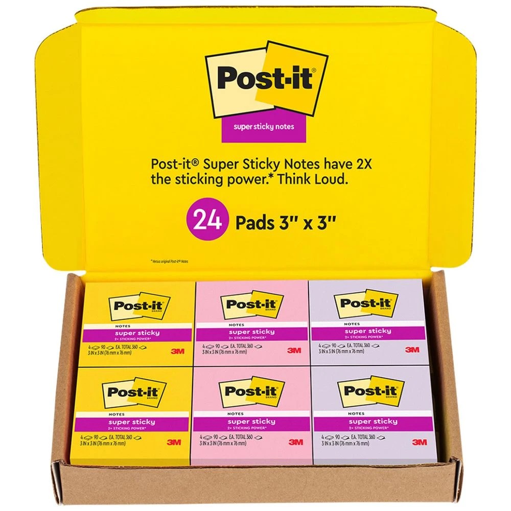 1 Post-it Super Sticky Notes 76 x 76mm Colour Variety 24 Pack, 1 of 1