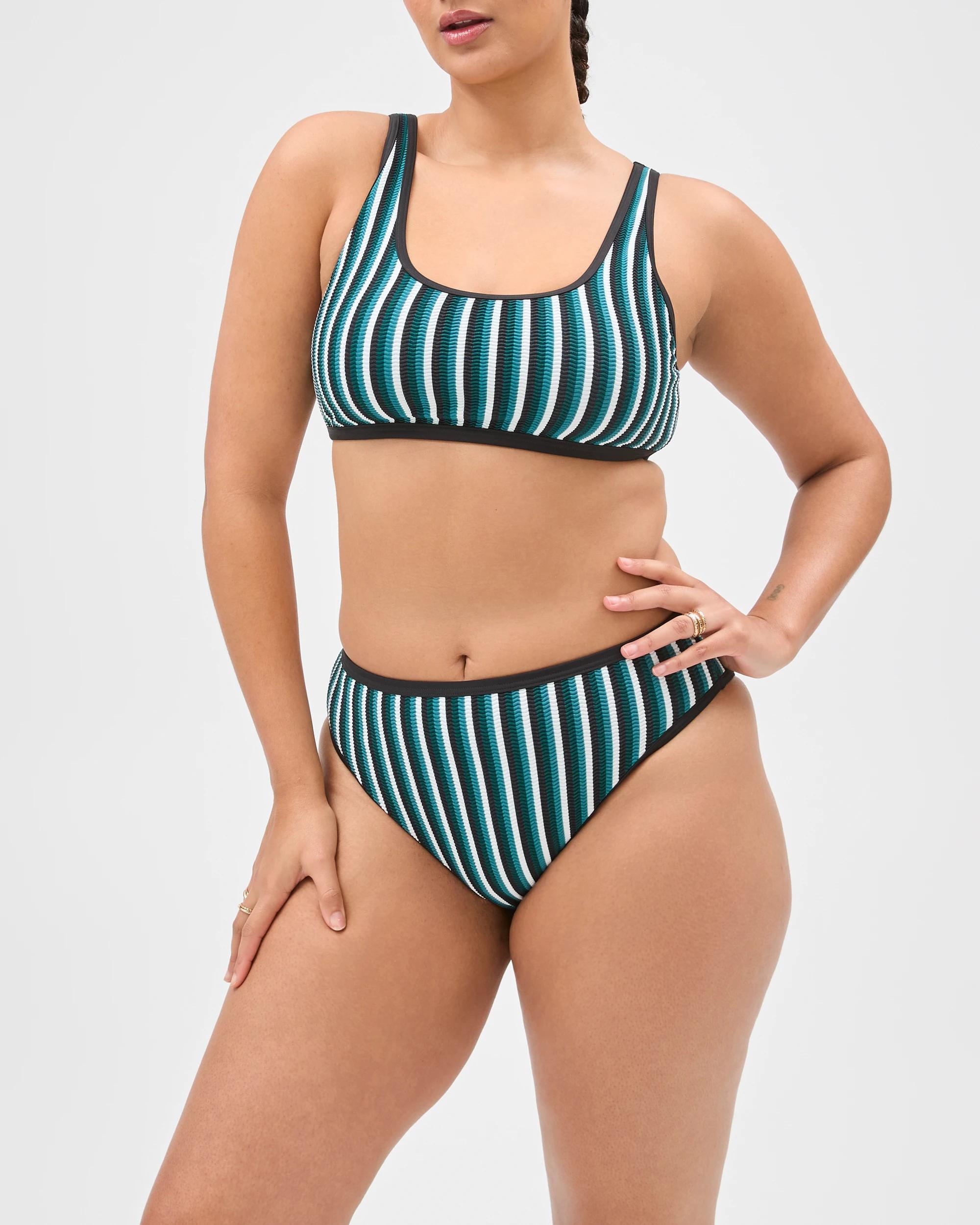 8 Target Woman High Waisted High Cut Crinkle Bikini Briefs COCOA/DEEP SEA STRIPE, 8 of 9
