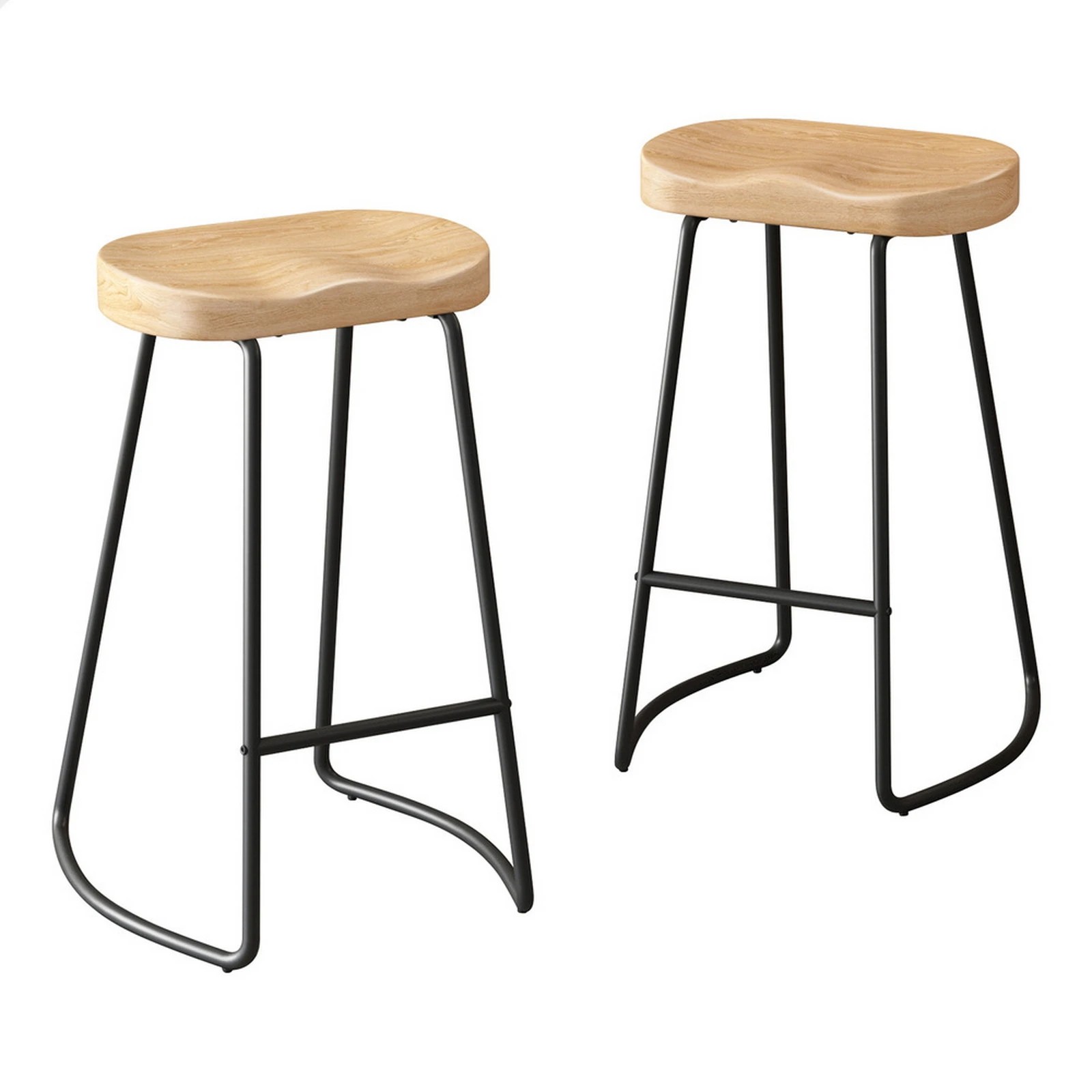 1 Alfordson 2x Bar Stools 75cm Tractor Kitchen Wooden Vintage Retro Chair - Natural, 1 of 10