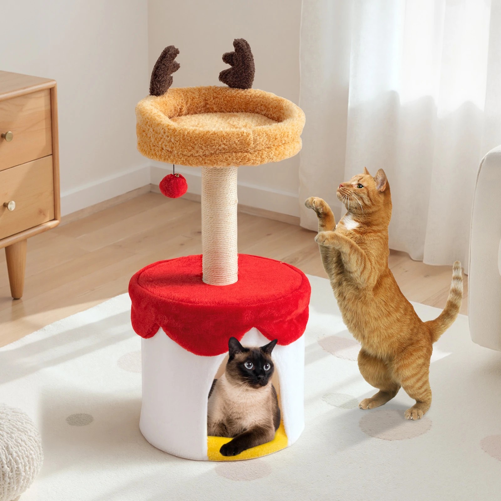 3 Costway 80cm Christmas Cat Tree Modern Kitten Tower with Sisal Scratching Post, 3 of 7