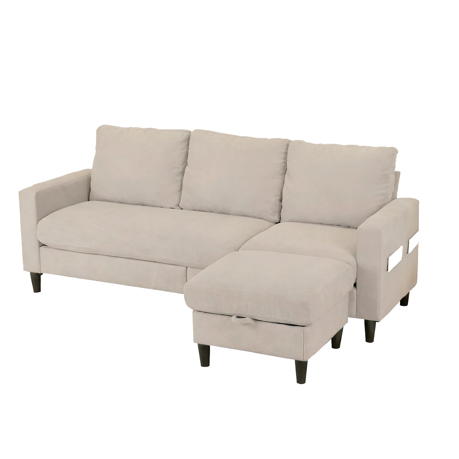 1 Advwin 3 Seater Sofa Modular Lounge Chaise Set Corner Couch W/ Storage Ottoman Beige, 1 of 10