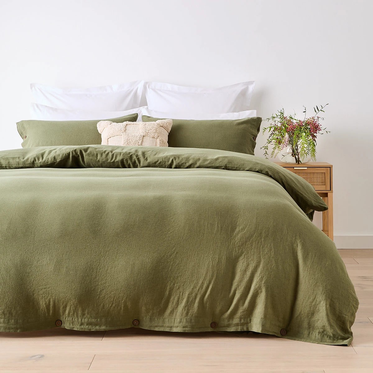 1 Kayden Linen Cotton Quilt Cover Set - Queen Bed, Forest, 1 of 7