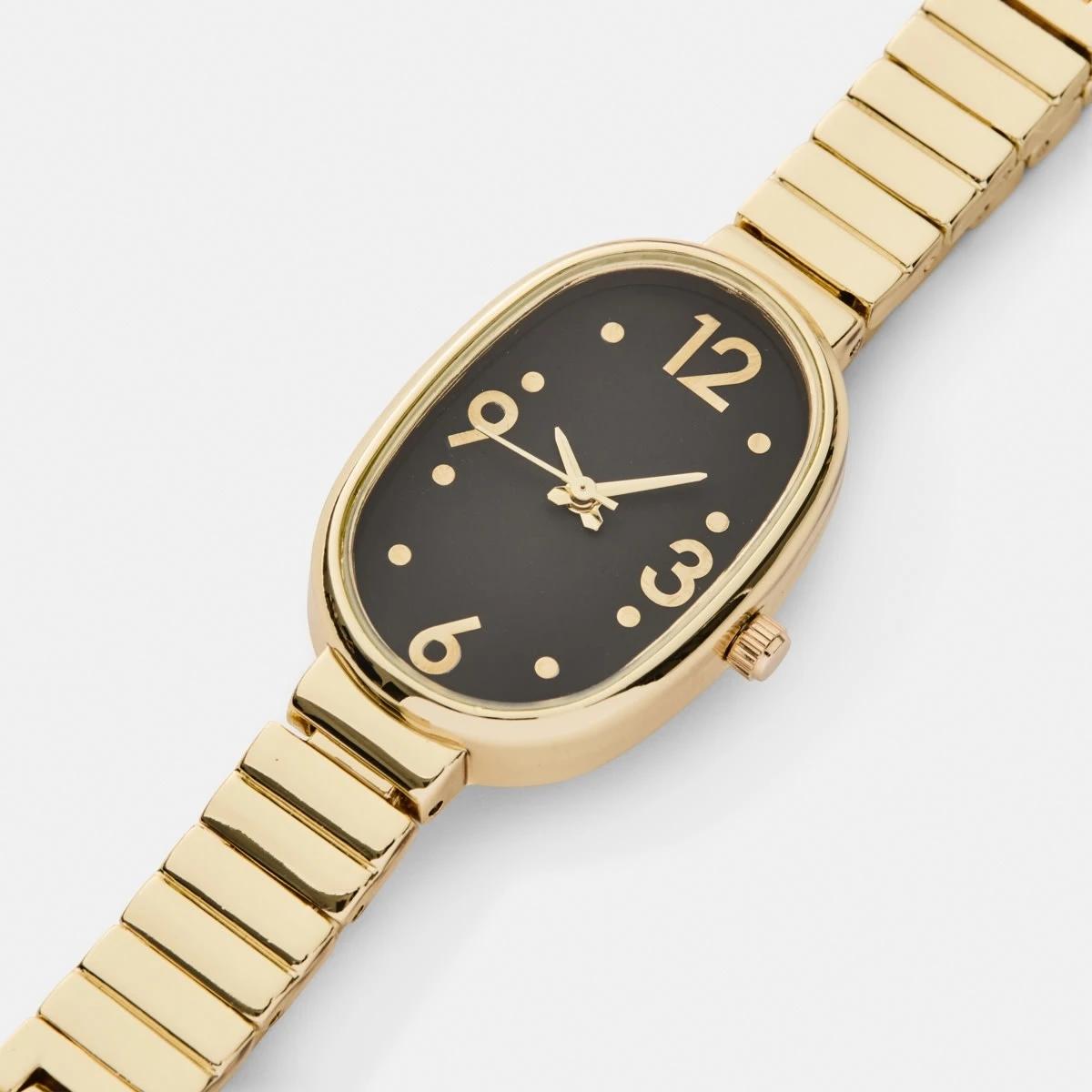 2 Womens Oval Metal Watch - Black and Gold Tone Gold, 2 of 6