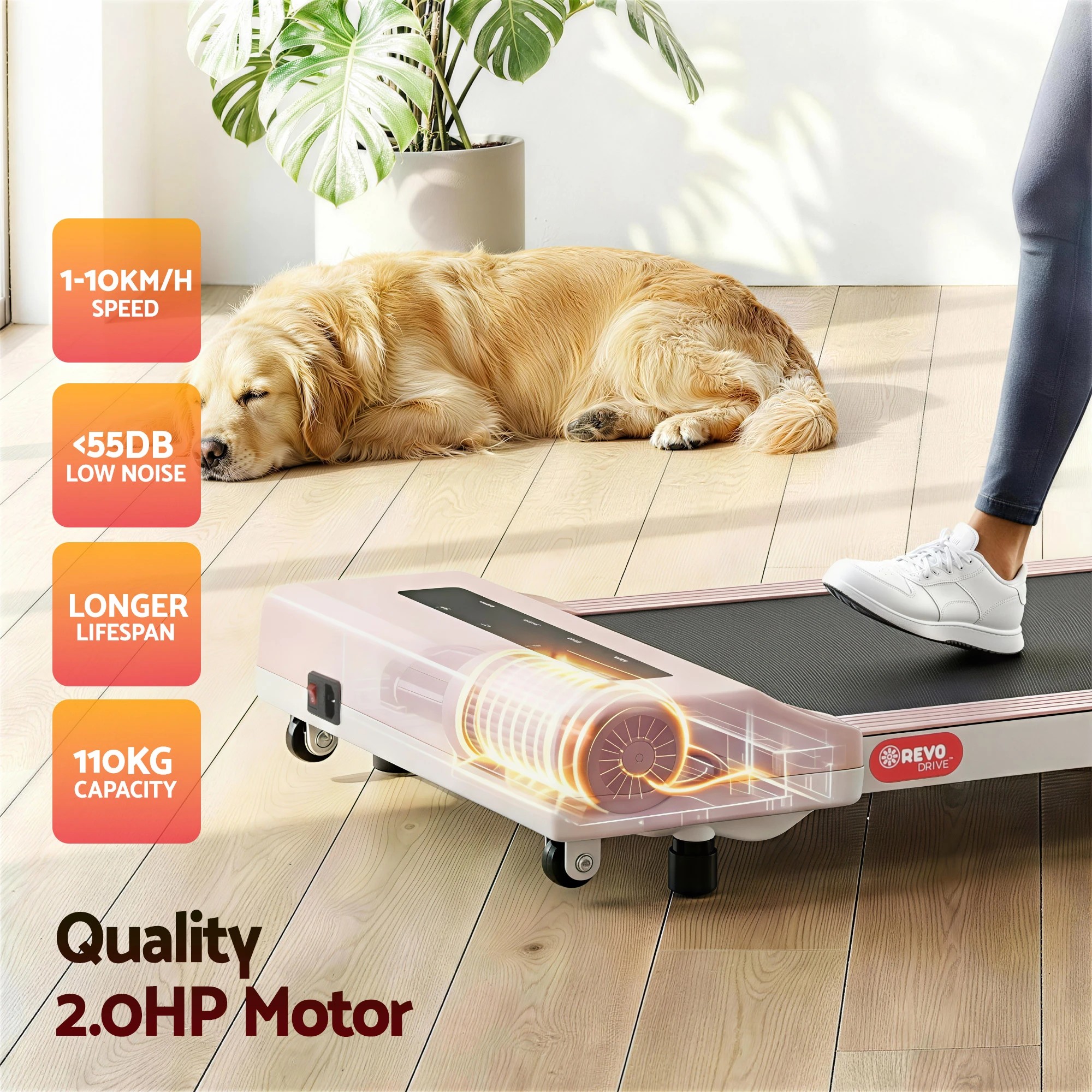 6 Everfit Treadmill Electric Walking Pad Under Desk Home Gym Fitness 360mm - Pink, 6 of 7