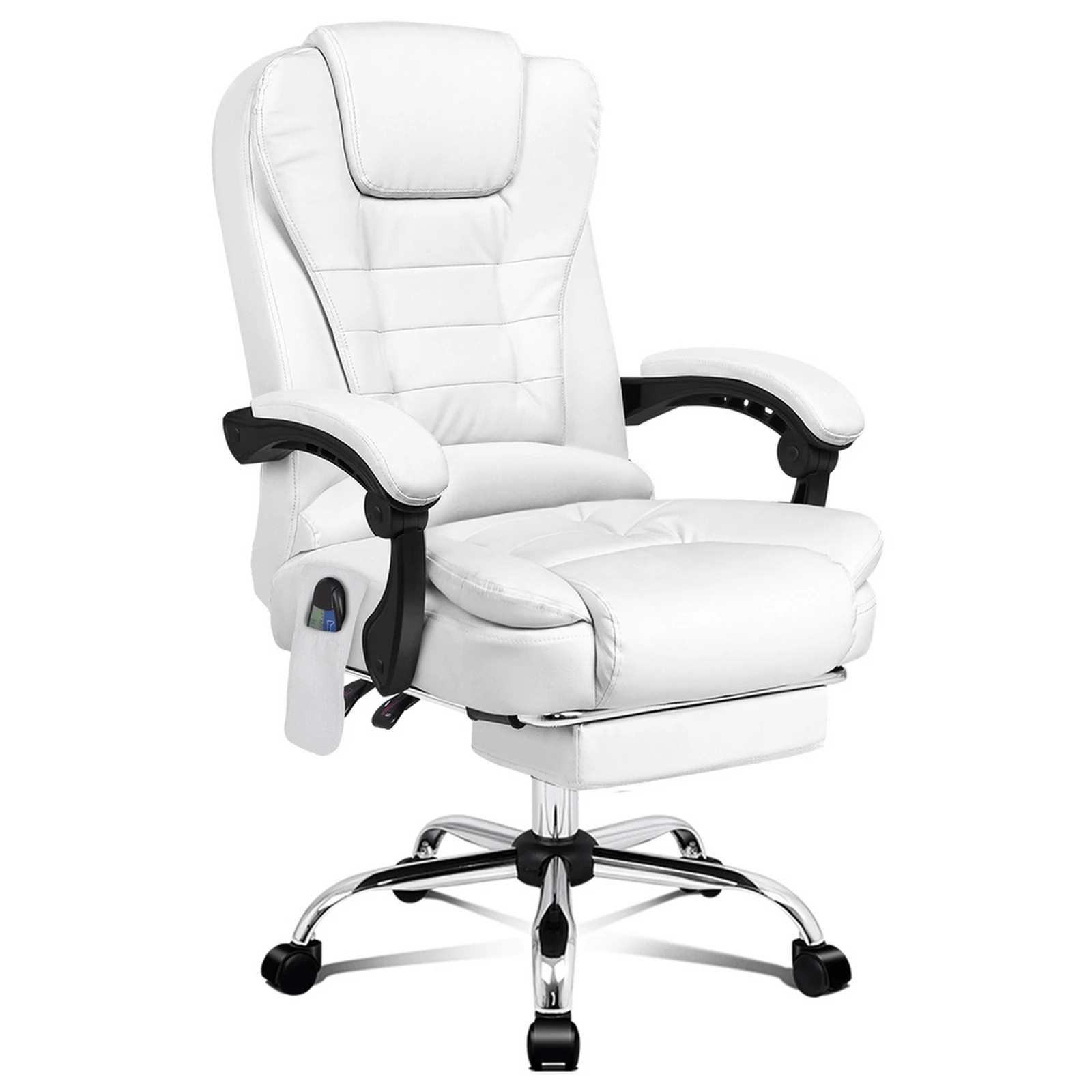 1 Alfordson Massage Office Chair Heated Seat Gaming Racer Executive PU Leather - White, 1 of 10