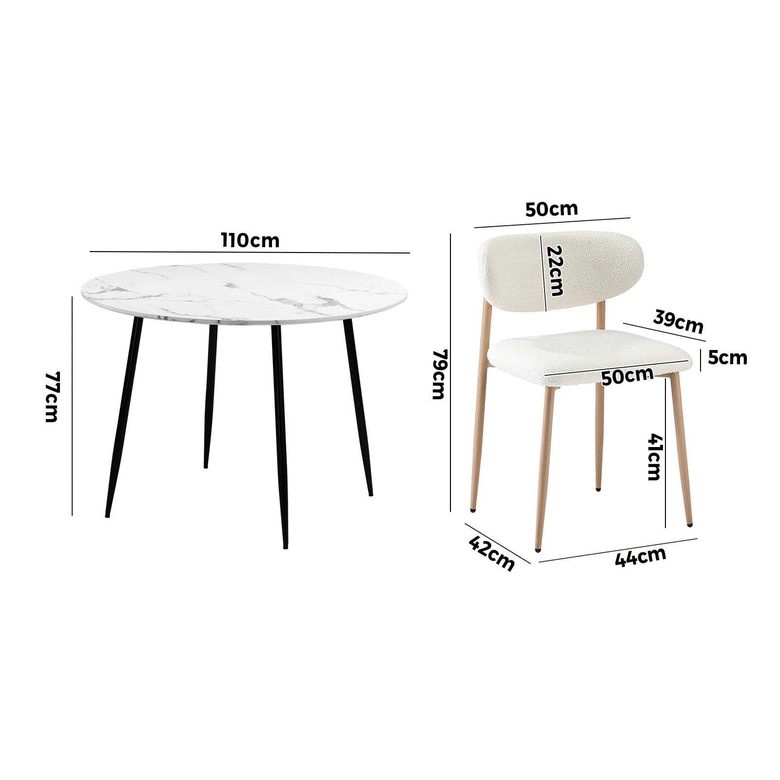 2 Oikiture 110cm Round Dining Table with 4x Dining Chairs Boucle - Multi, 2 of 9