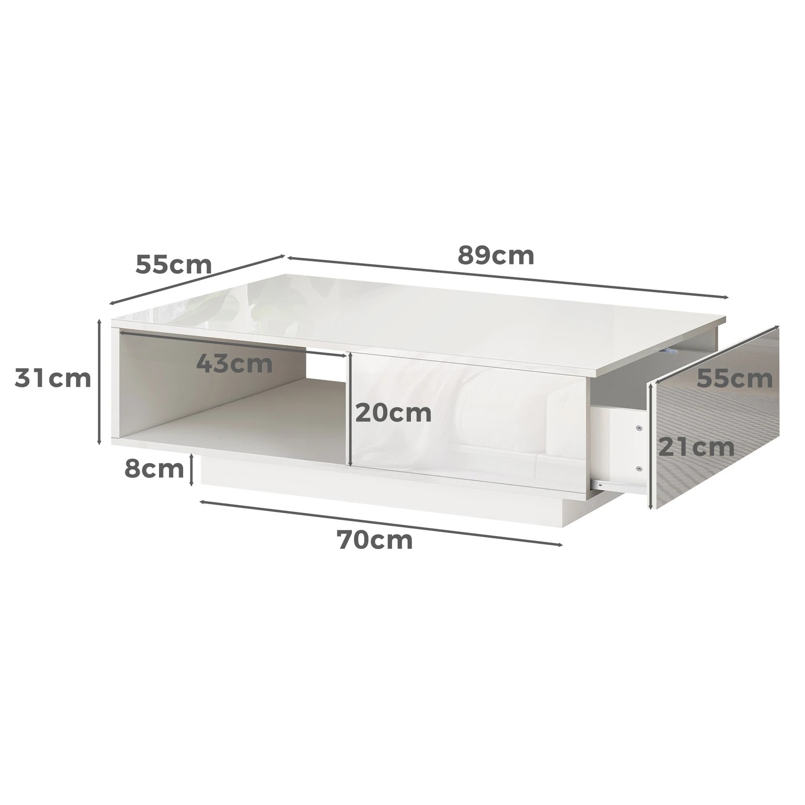 10 Alfordson Coffee Table 1 Drawer LED Gloss - White, 10 of 10