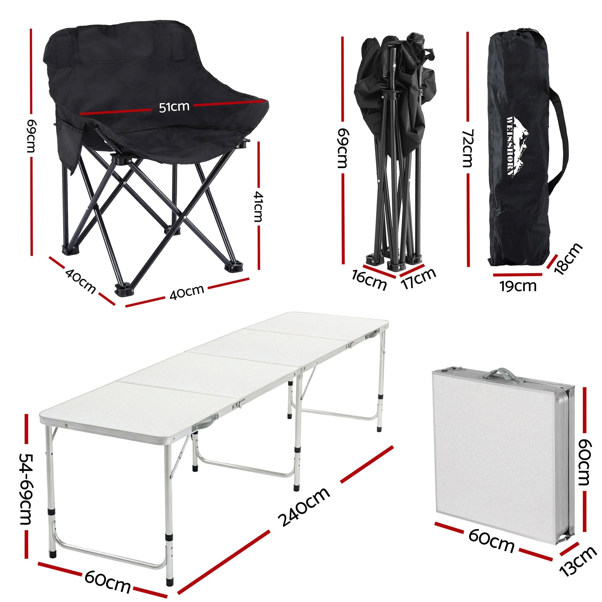 1 Weisshorn 7pc Camping Table Chair Set Outdoor Folding Aluminium Portable Picnic - Multi, 1 of 3