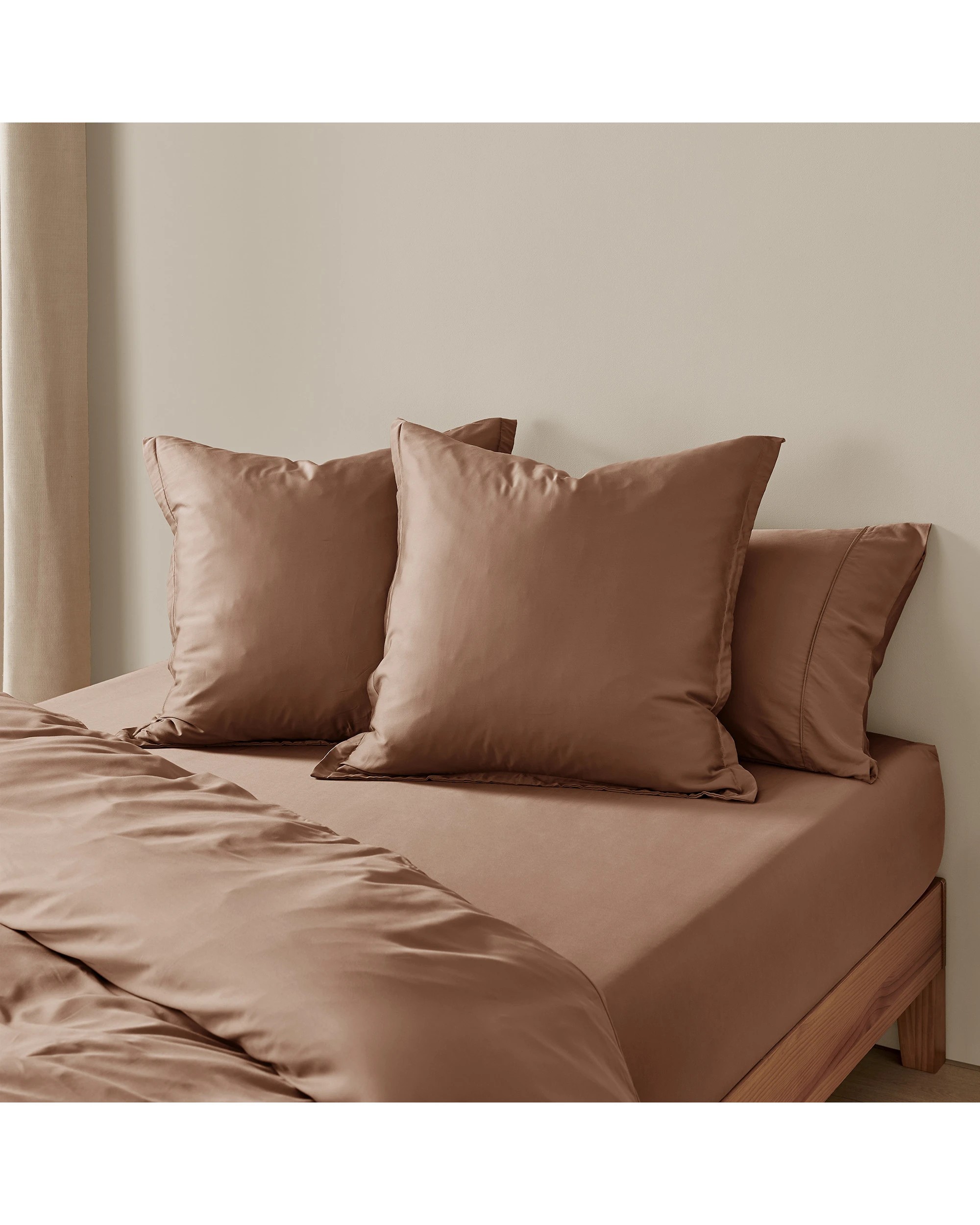 1 Natural Home 400TC 100% Bamboo Sateen Tailored European Pillowcase Twin Pack - Earth, 1 of 5