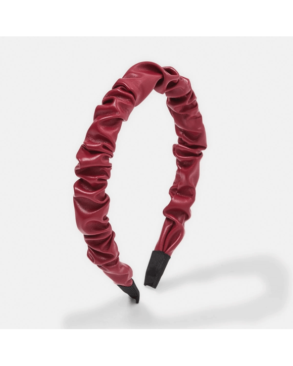 Faux Leather Ruffle Headband - Red