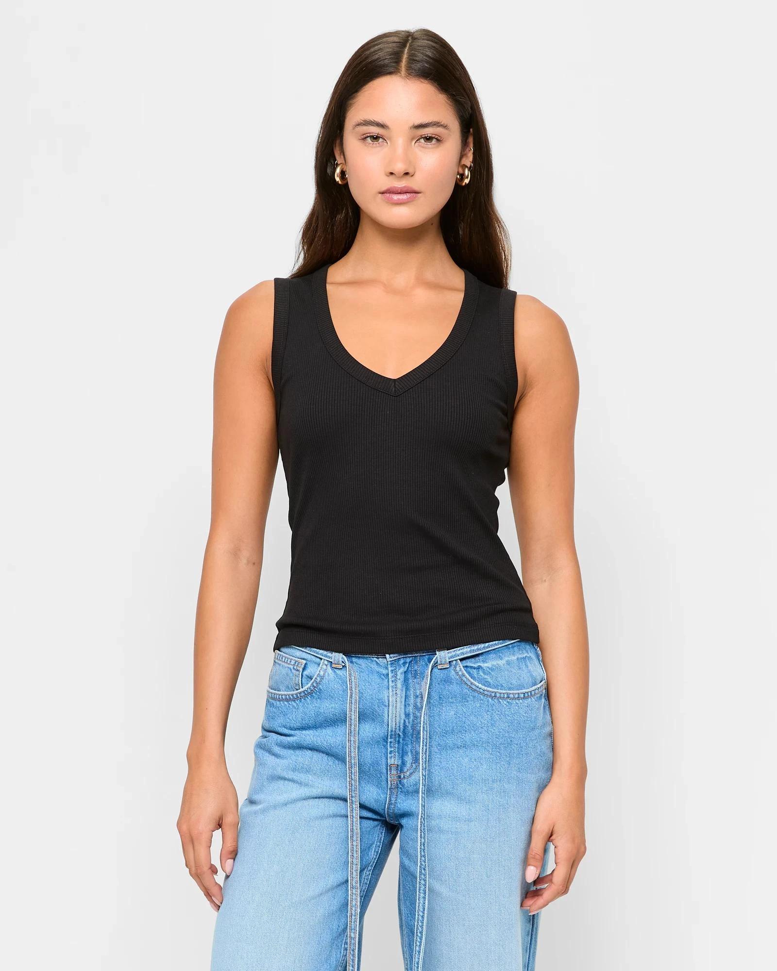 1 Australian Cotton V-Neck Tank Top - Lily Loves BLACK, 1 of 5