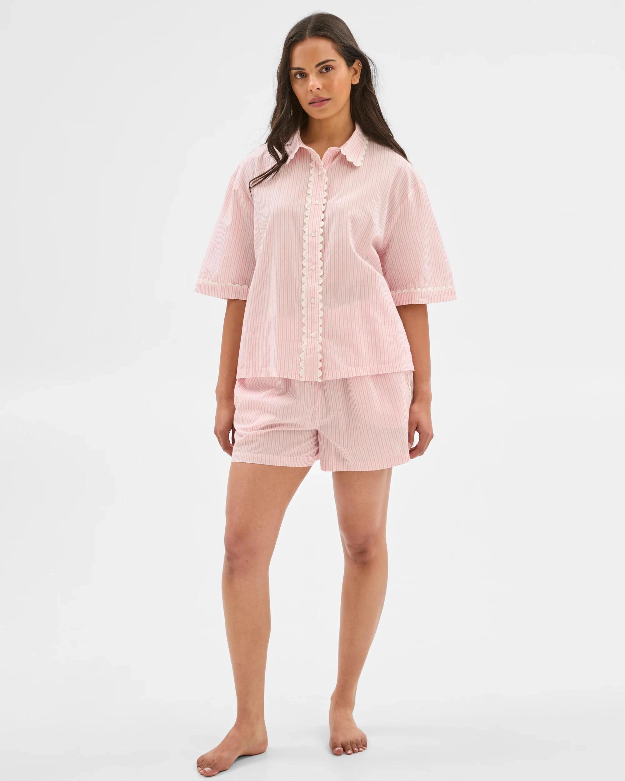 1 Target Woman Womens Australian Cotton Ricrac Short Pyjama Set PINK STRIPE, 1 of 6