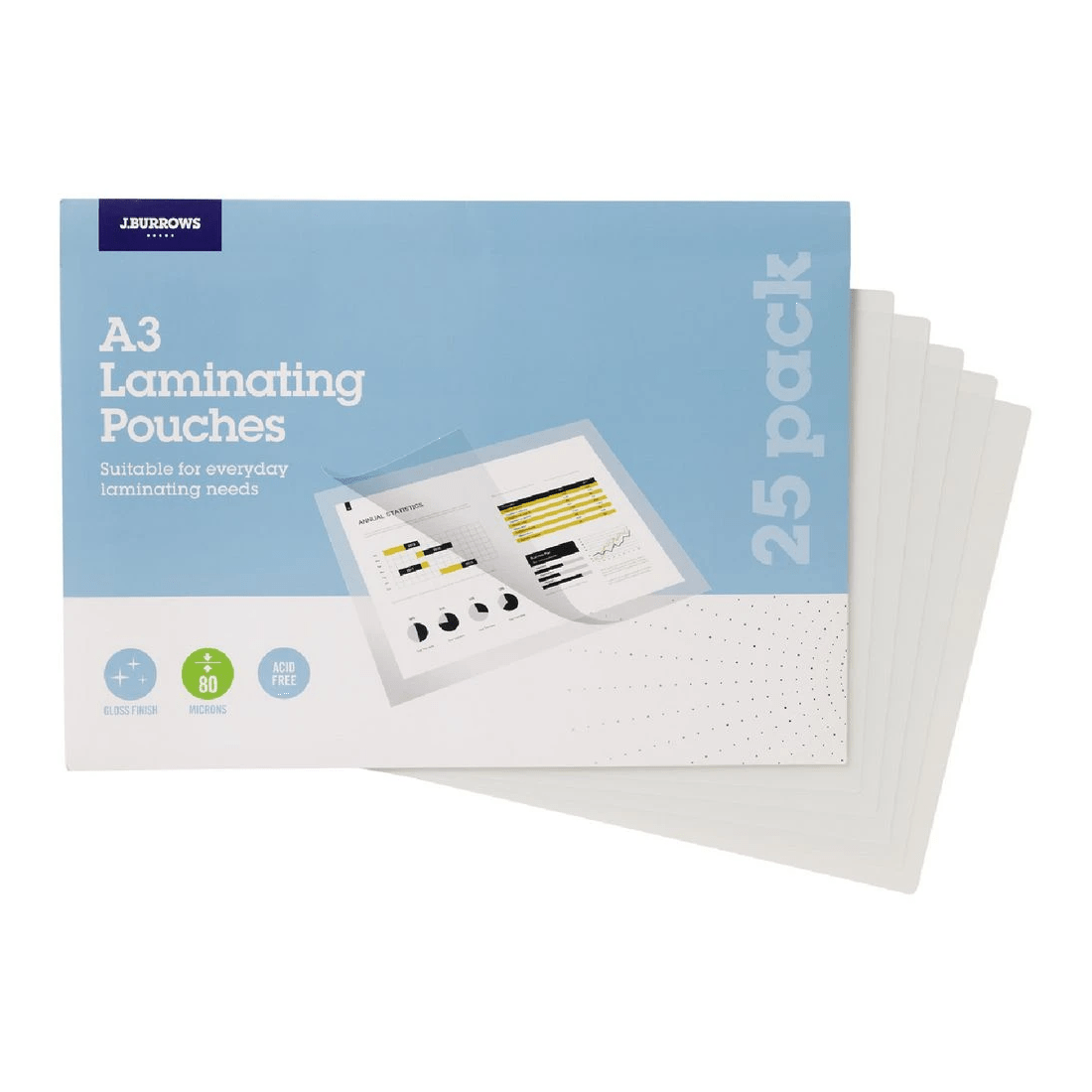 2 J.Burrows A3 Laminating Pouches 80 Micron 100 Pack Gloss, 2 of 3
