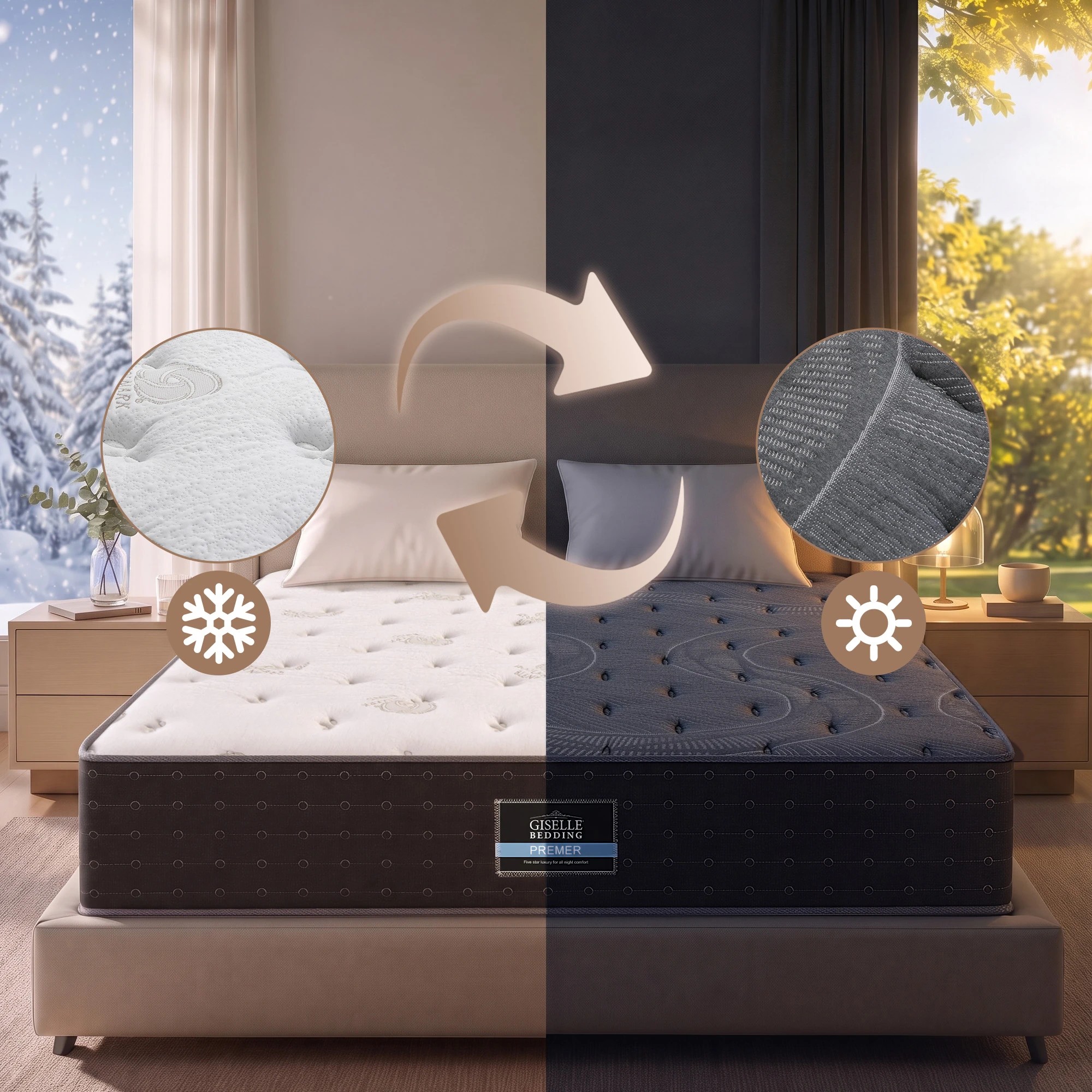 7 Giselle Bedding 35cm Reversible Spring Mattress Cashmere Cover Gel Foam Firm - Queen Bed - Multi, 7 of 10