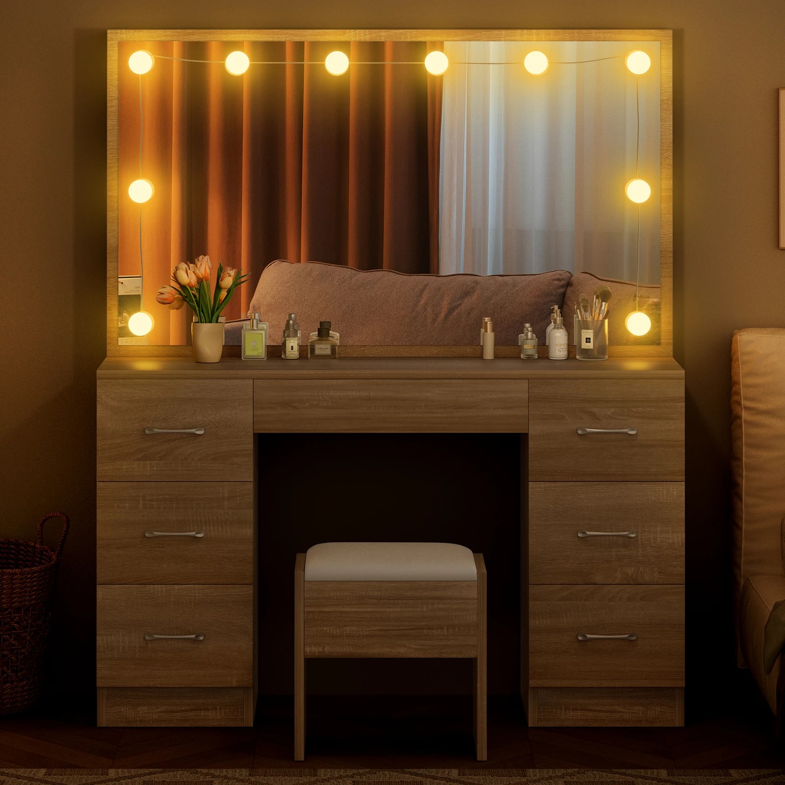 8 Alfordson Dressing Table Stool Set Makeup Mirror Desk LED 10 Bulbs - Natural, 8 of 10