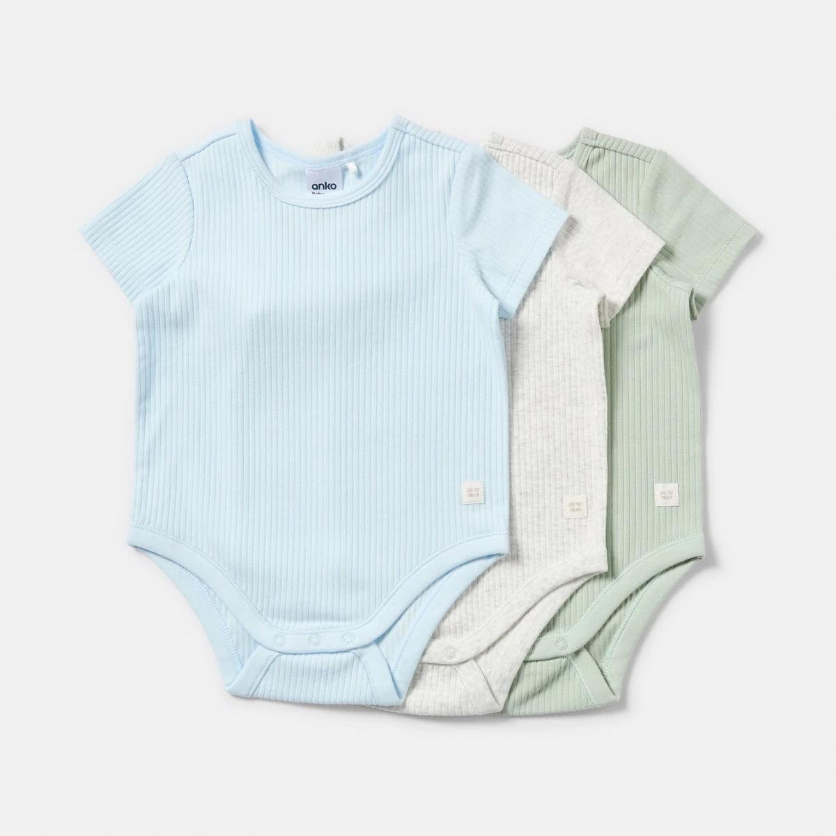 1 3 Pack Short Sleeve Rib Bodysuits ICE BLUE 3PK, 1 of 8