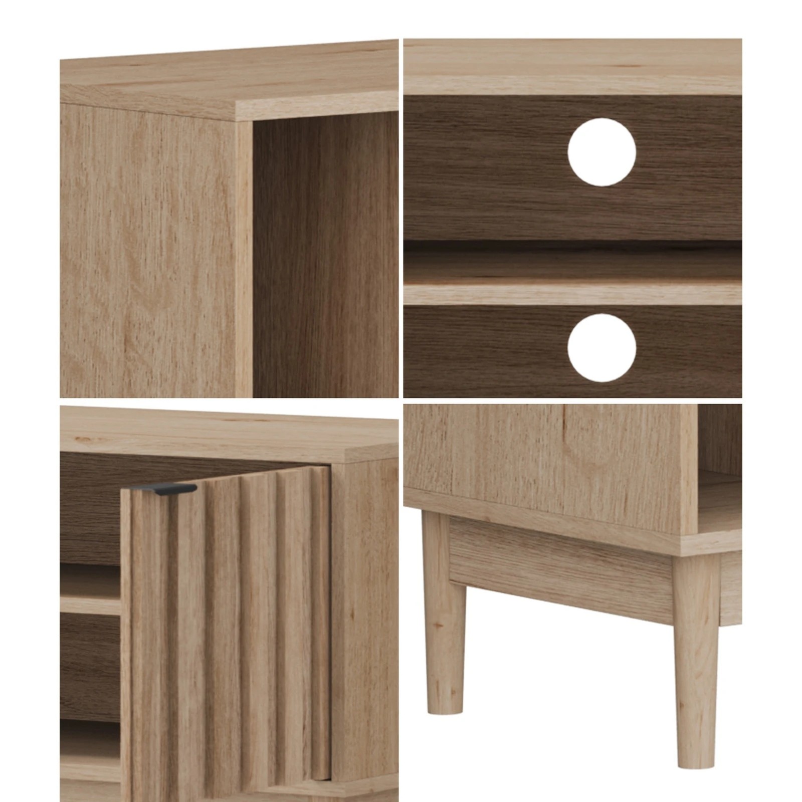 4 Oikiture Entertainment Unit Curved Ripple Door 160cm
 - Natural, 4 of 9