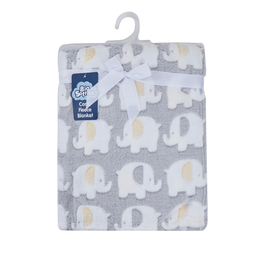 1 Big Softies Coral Fleece Blanket, Grey Elephant, 1 of 5
