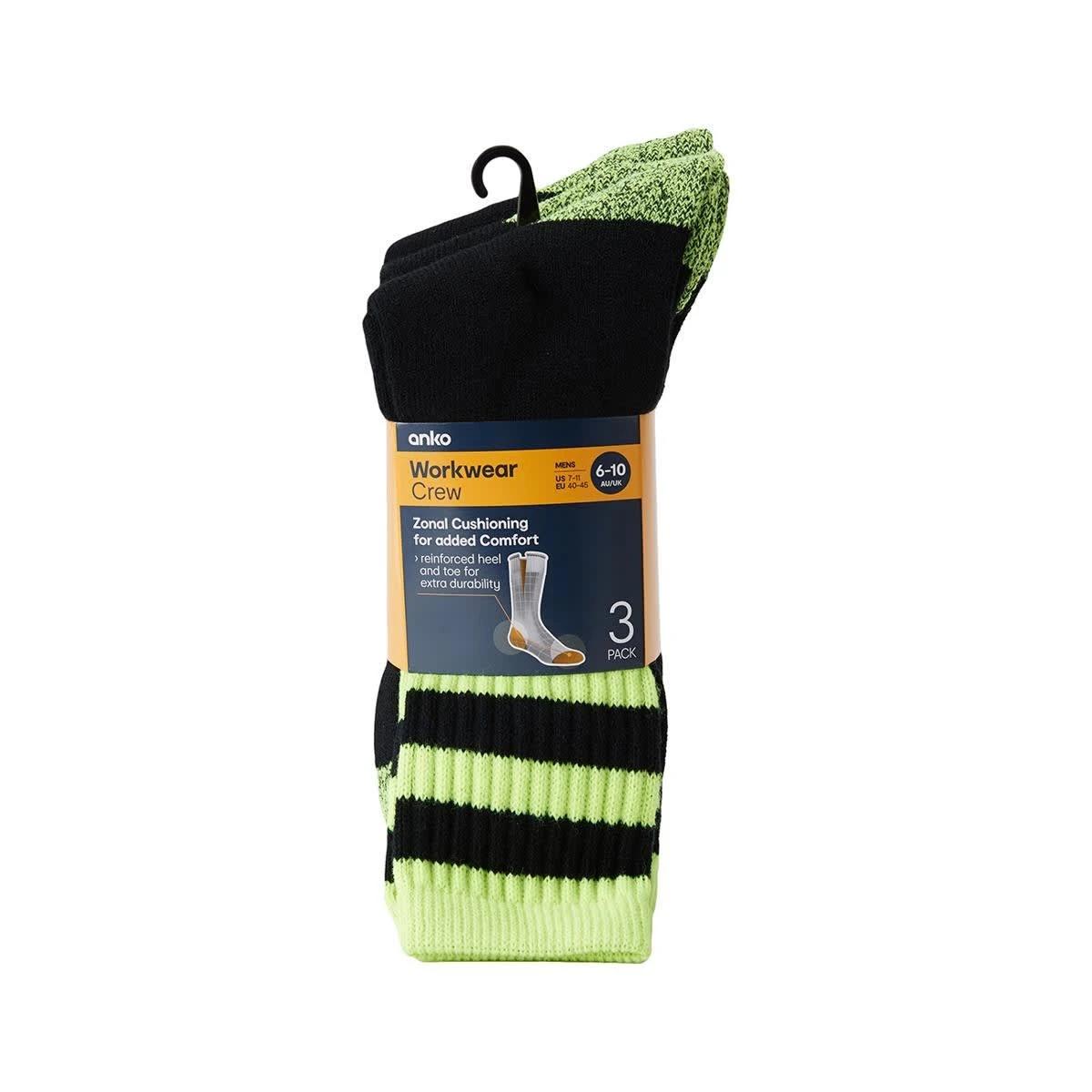 3 3 Pack Heavy Duty Work Socks BLACK YELLOW, 3 of 3
