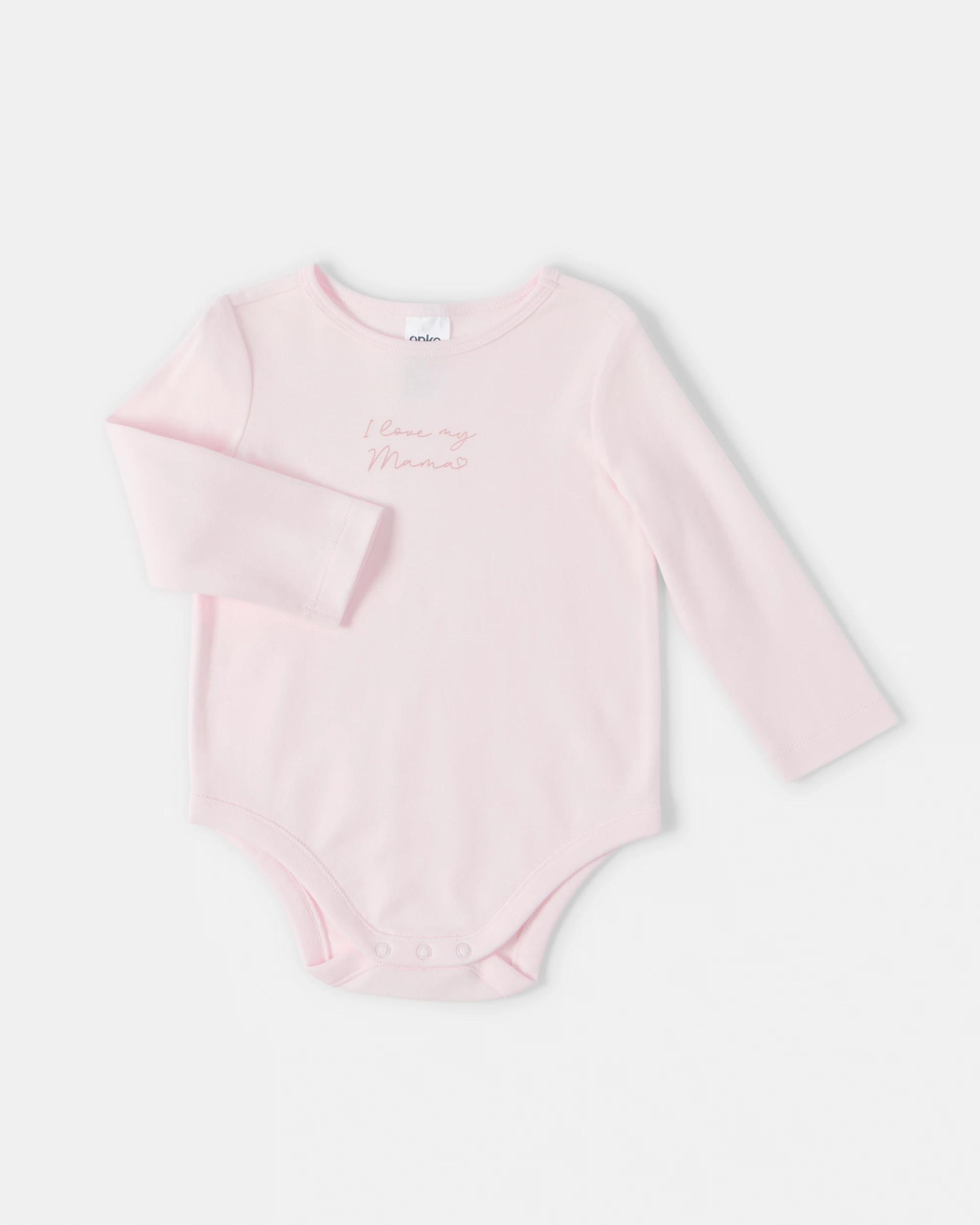 1 Cotton Long Sleeve Print Bodysuit Pink Mama, 1 of 3
