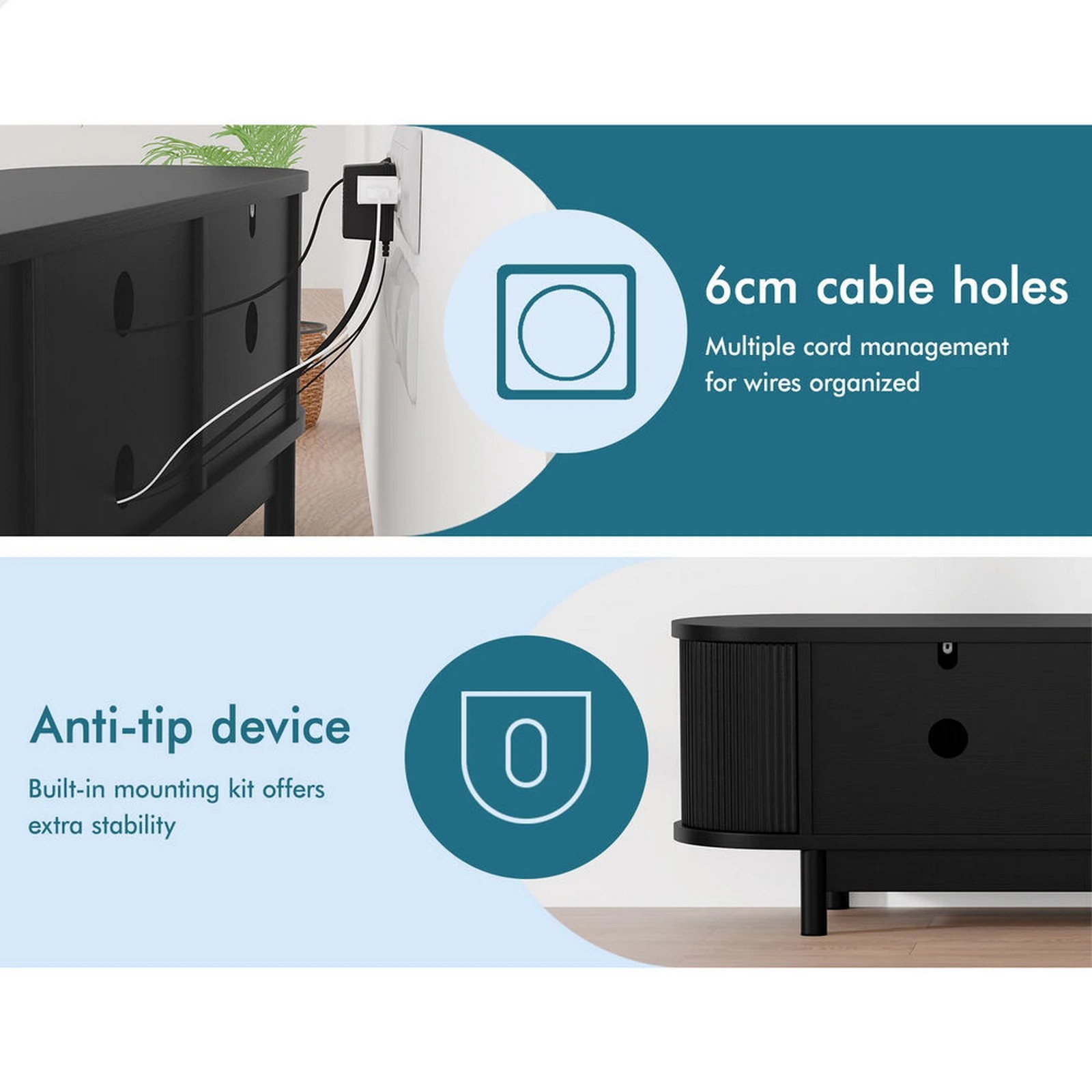 7 Alfordson TV Cabinet Entertainment Unit Stand 160cm Storage Shelf - Black, 7 of 10