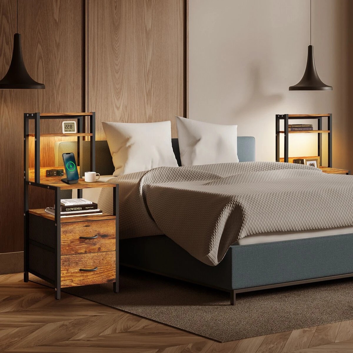 5 LUXSUITE 2 Drawer Beside Table LED Nightstand, 5 of 6