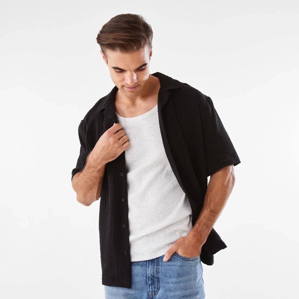 1 Short Sleeve Double Cloth Shirt BLACK, 1 of 7