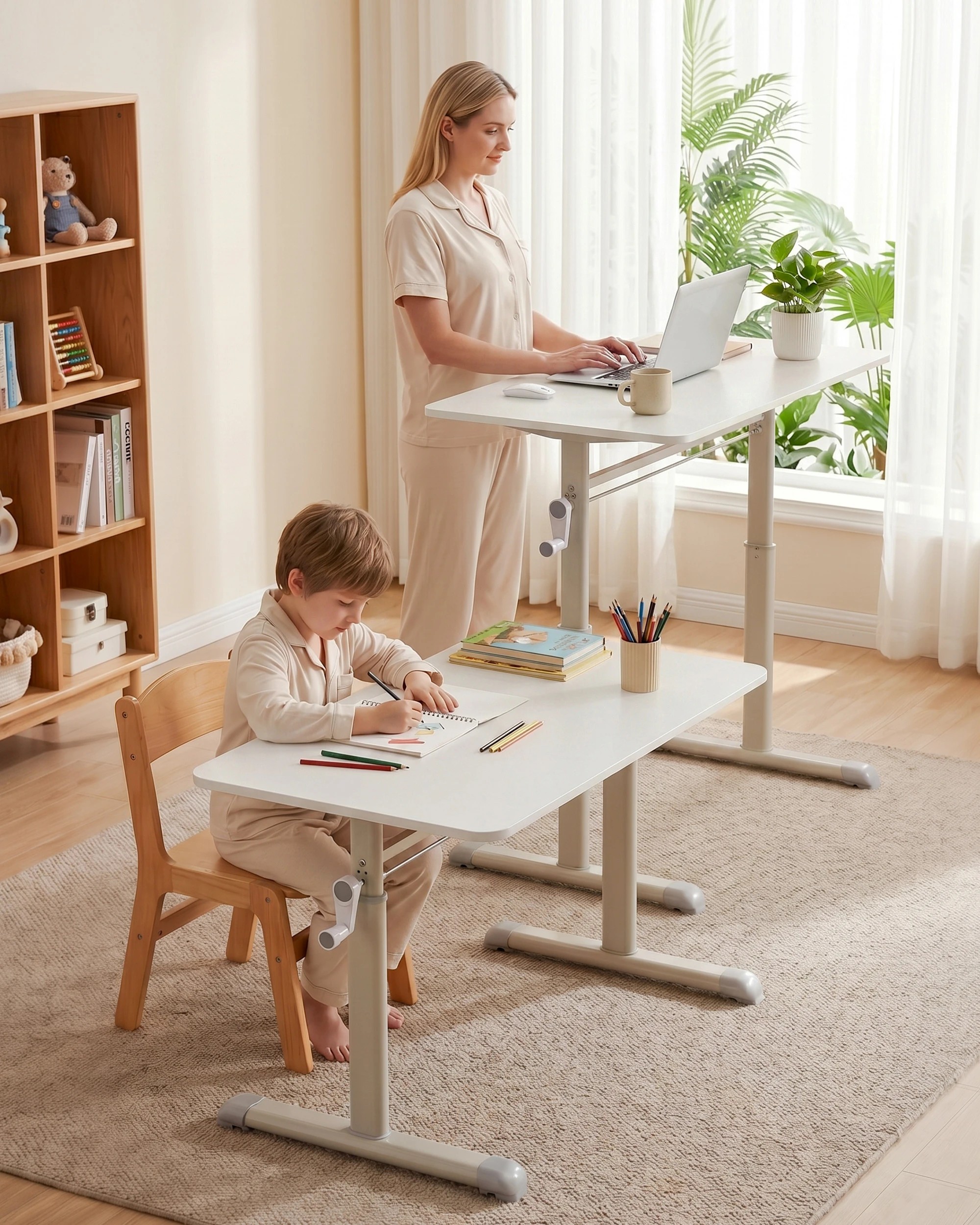 9 PlayPals Kids Desk Hand Crank Adjustable Standing Table 100x60cm - White, 9 of 9