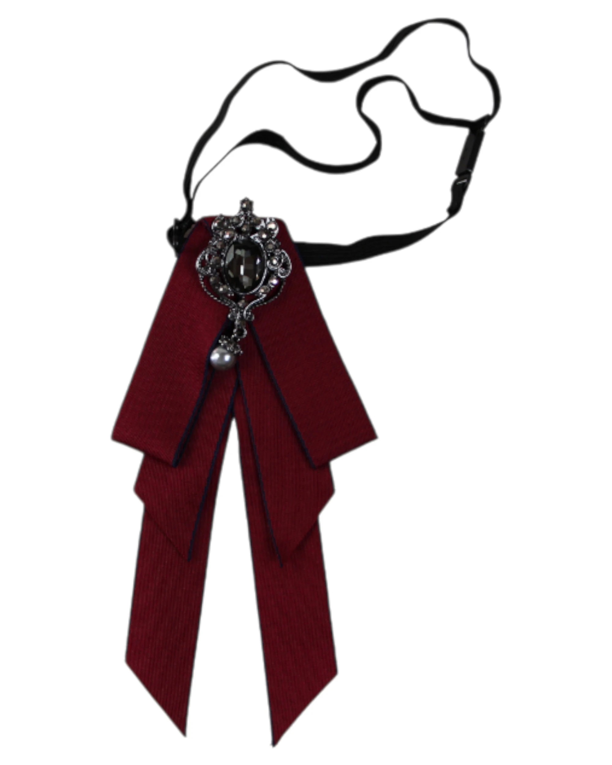 1 Zasel Womens Dark Red Fabric Crystal Pearl Brooch Shirt Collar Bow Tie - Multi, 1 of 3