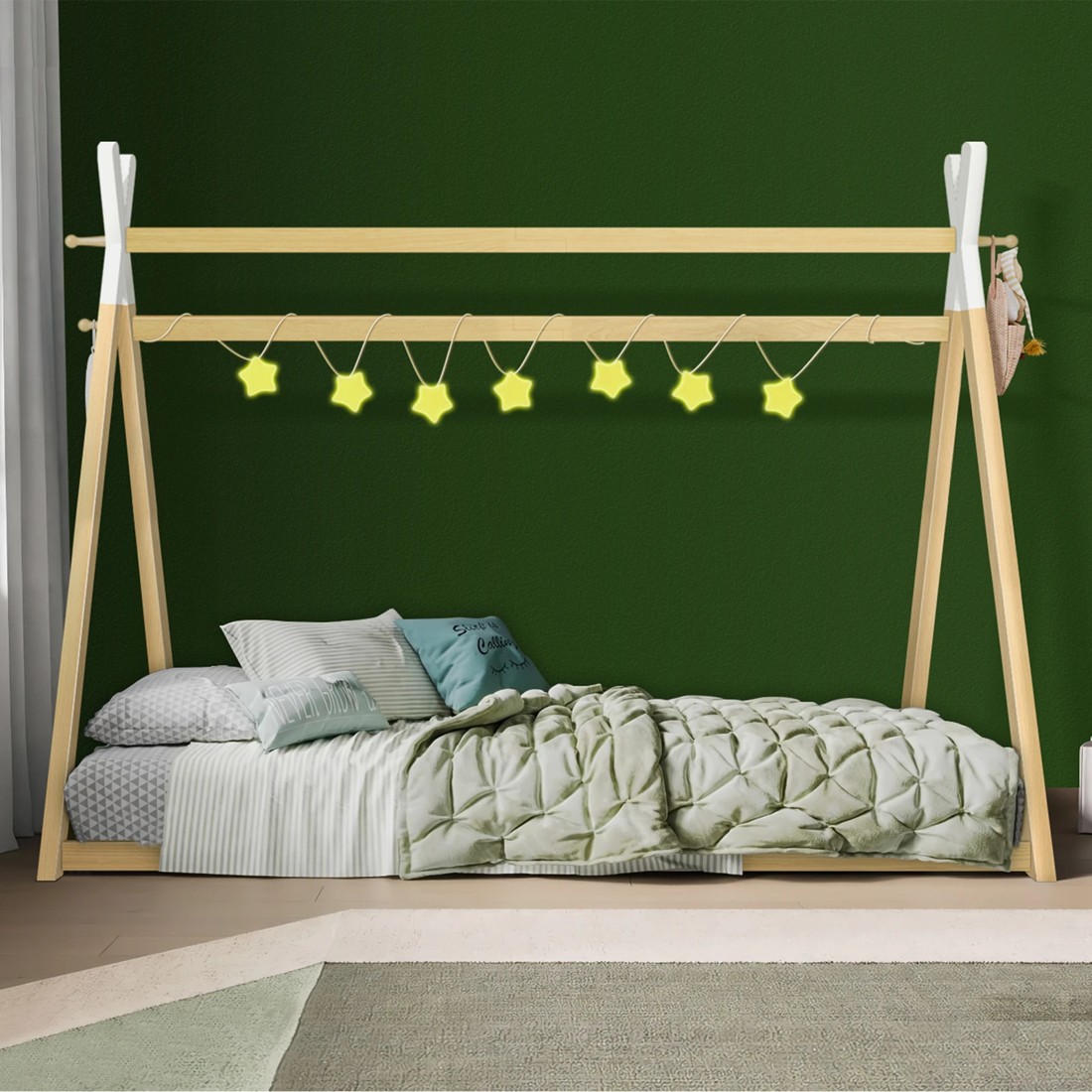 3 Alfordson Bed Frame Wooden Single Timber Teepee House Base Platform Thomas - Natural, 3 of 10