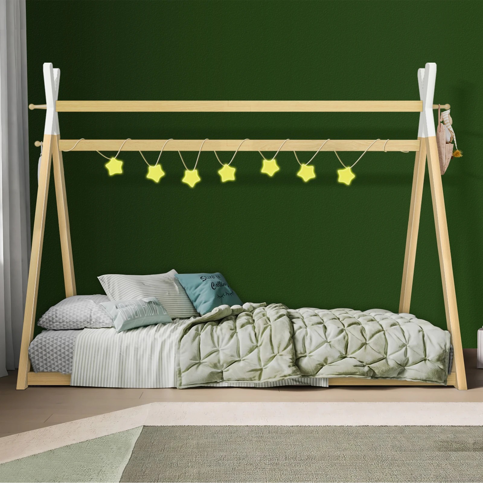 3 Alfordson Bed Frame Wooden Single Timber Teepee House Base Platform Thomas - Natural, 3 of 10