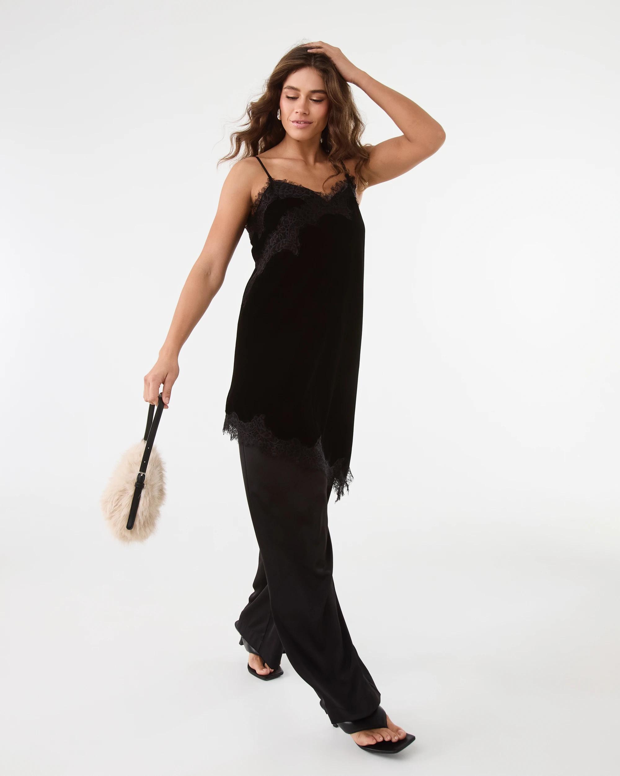 9 Sleeveless Velvet Lace Asymmetrical Mini Dress Black, 9 of 9