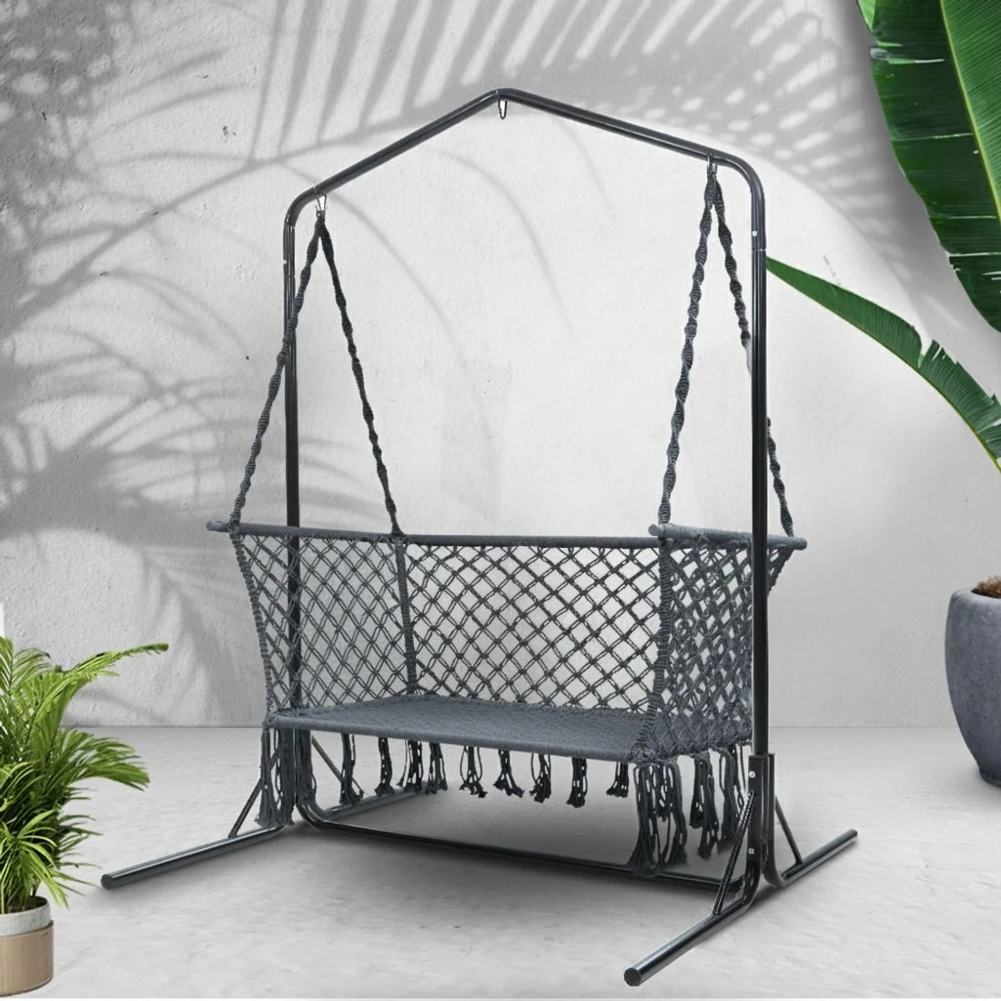 6 Gardeon Hammock Chair with Stand Macrame Outdoor Garden 2 Seater - Multi, 6 of 7