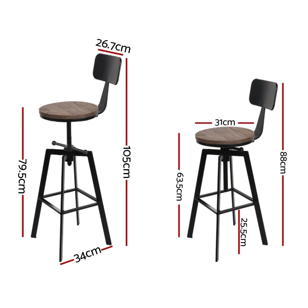 2 Artiss 4x Bar Stools Kitchen Dining Chairs Adjustable Wood Stool w/Backrest - Black, 2 of 5