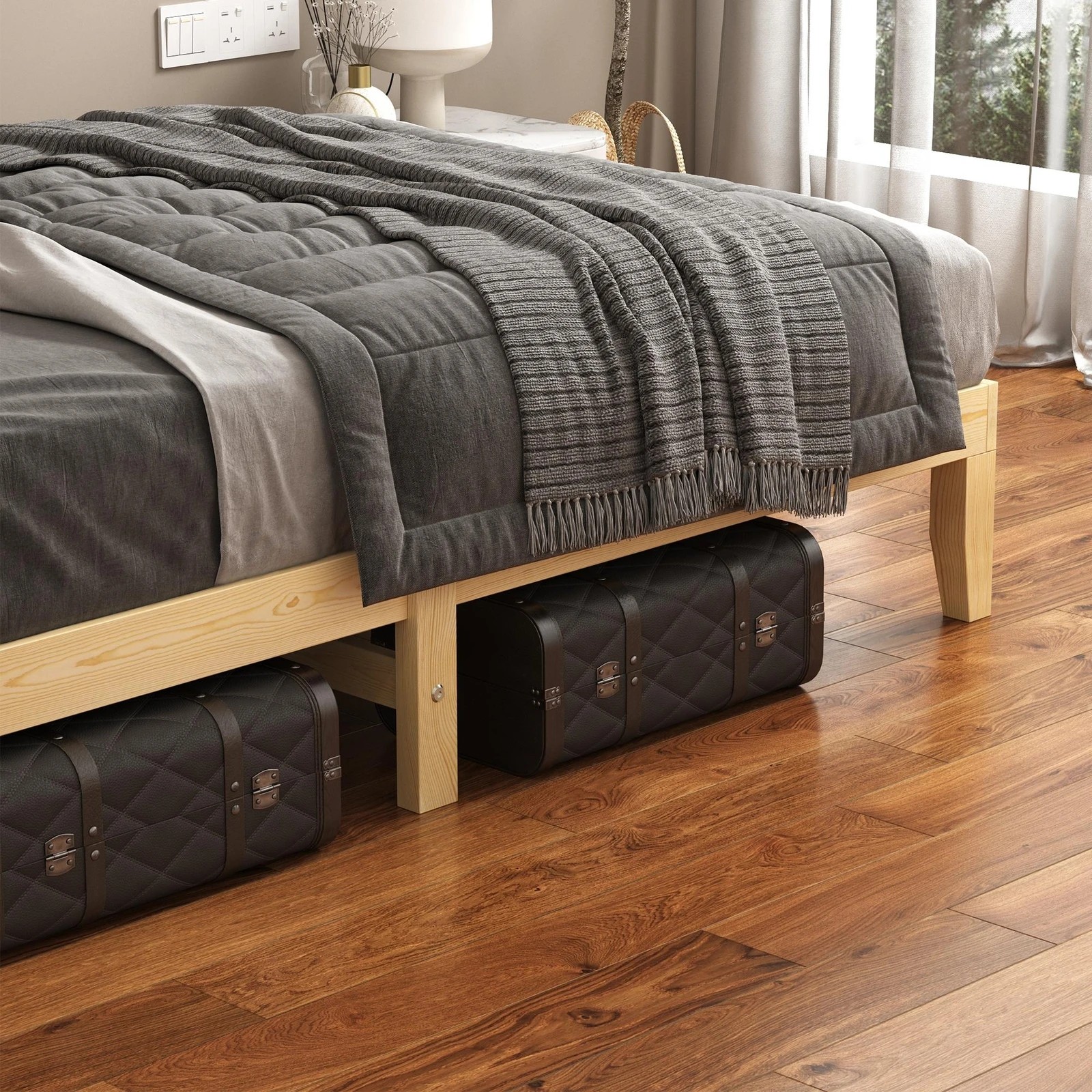 7 Alfordson Bed Frame Wooden Timber Single Size Mattress Base Platform Pramod - Natural, 7 of 10