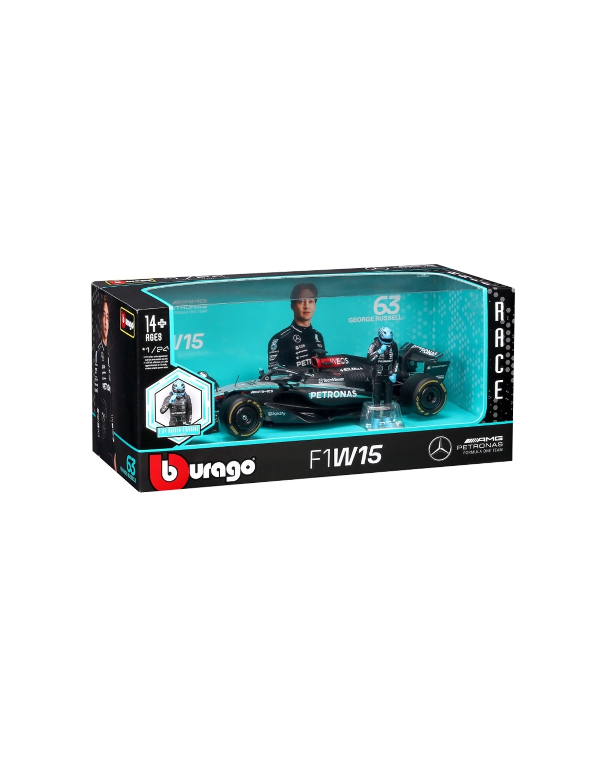 1 Bburago Mercedes AMG W15 Model With Russell Figurine 2024 Replica Car Toy - Multi, 1 of 6