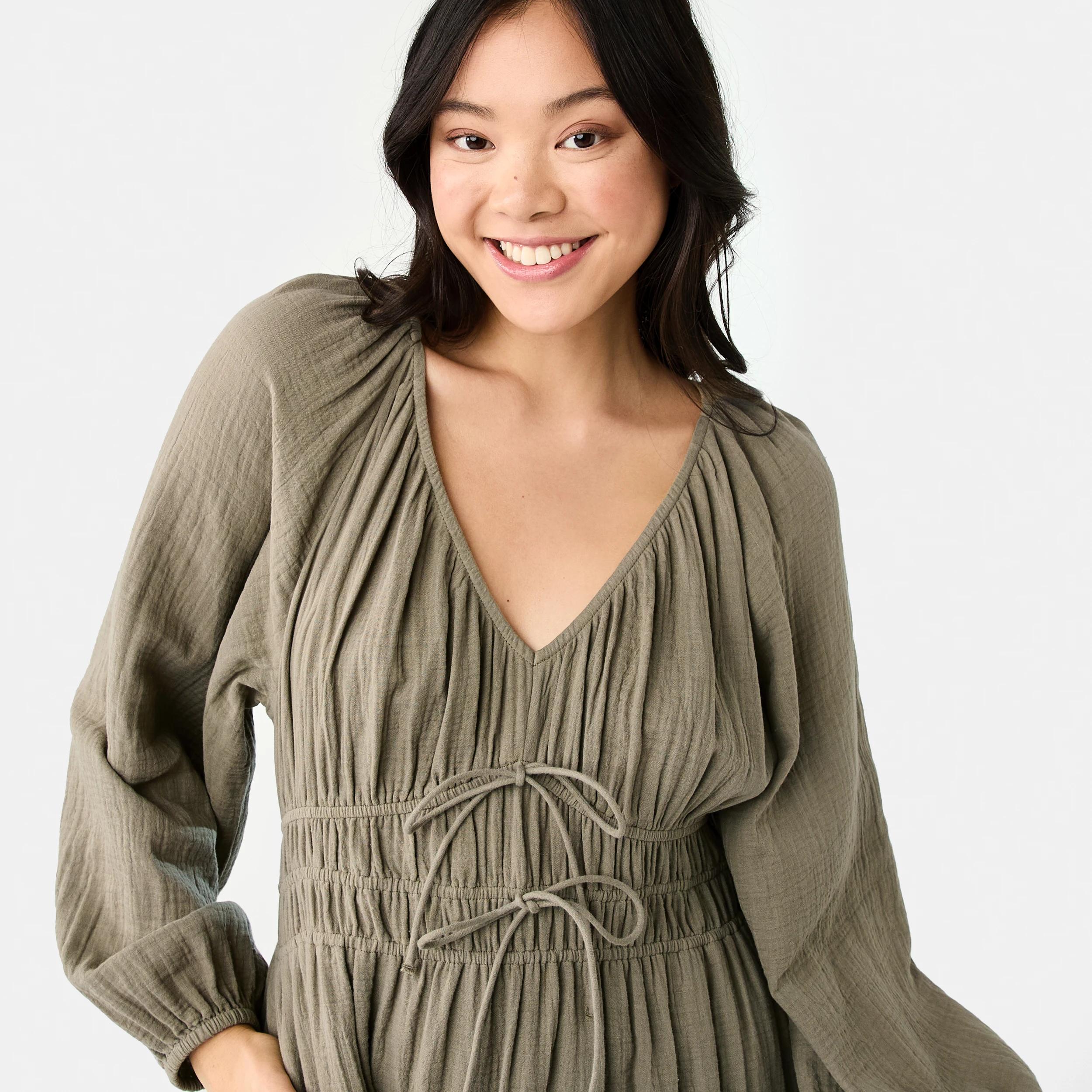 5 Long Sleeve Shirred Detail Midi Dress PAVEMENT GREY, 5 of 7