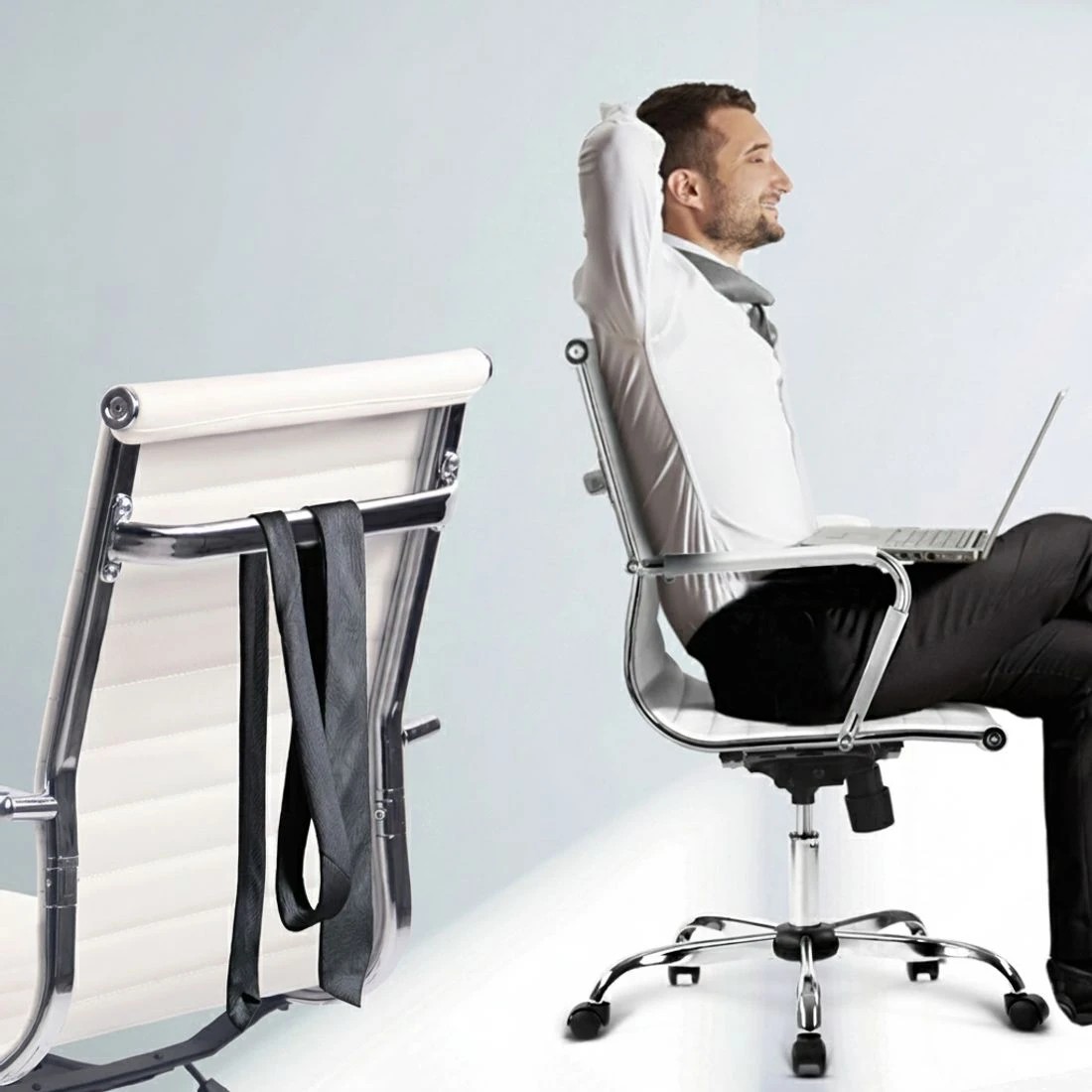 7 Artiss Computer Desk Office Chair Set PU Leather Wall Mount Foldable Table - White, 7 of 7