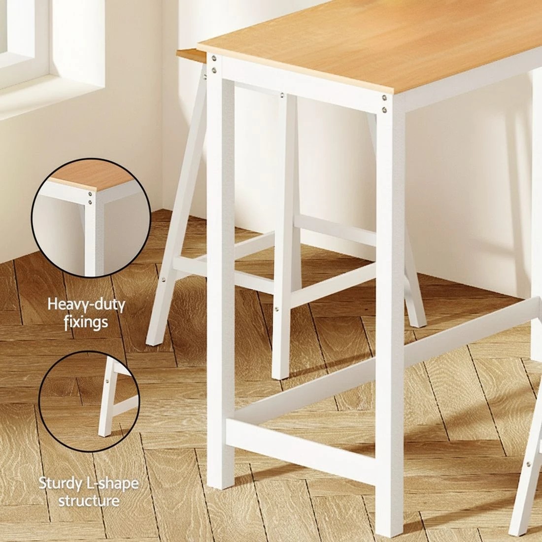 4 Artiss Bar Table and Stools Set Dining Desk Solid Wood Kitchen Chairs Cafe Pub - Natural, 4 of 5