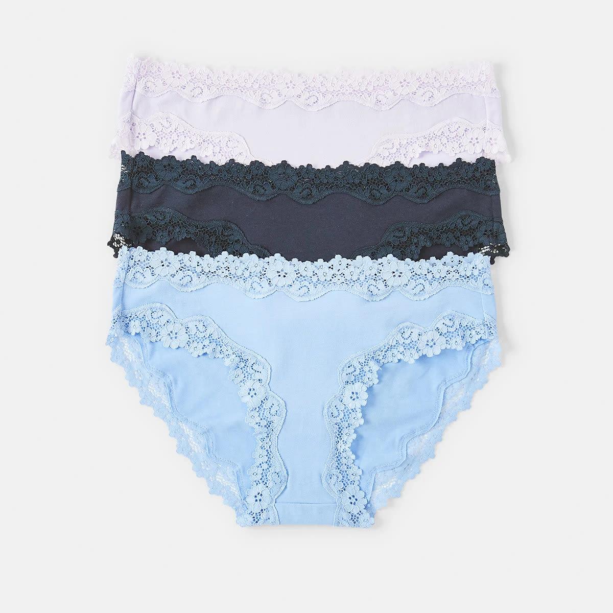 1 3 Pack Cotton Lace Bikini Briefs Hy Mn Bl, 1 of 8