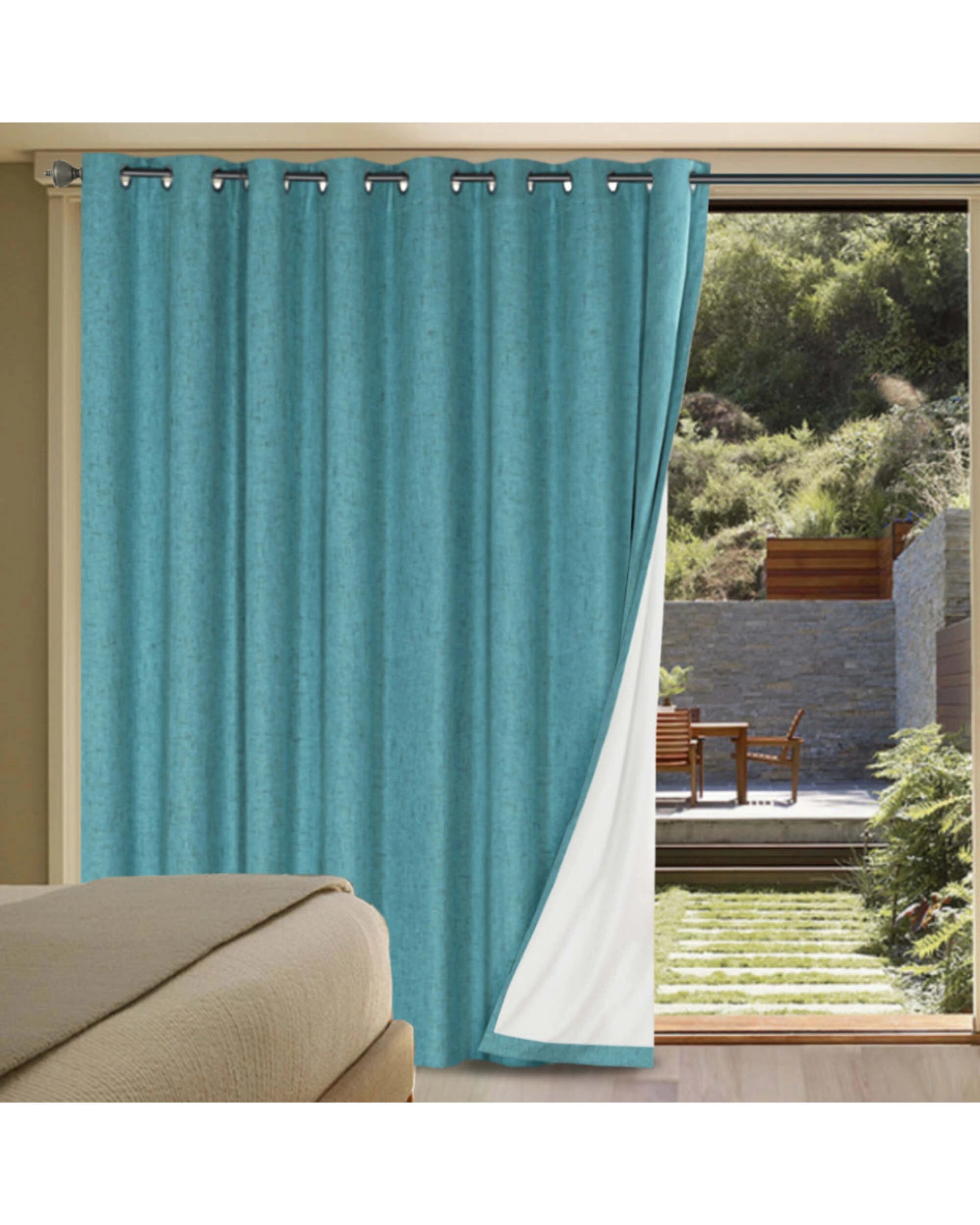 1 Smarcute Wide Blockout Faux Linen Grommet Curtain - 254x213cm - Blue, 1 of 5