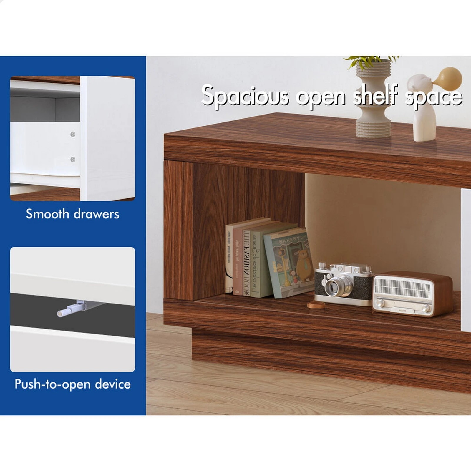 6 Alfordson 190-280cm Extendable Entertainment Unit TV Stand Cabinet Drawer - Walnut White, 6 of 9