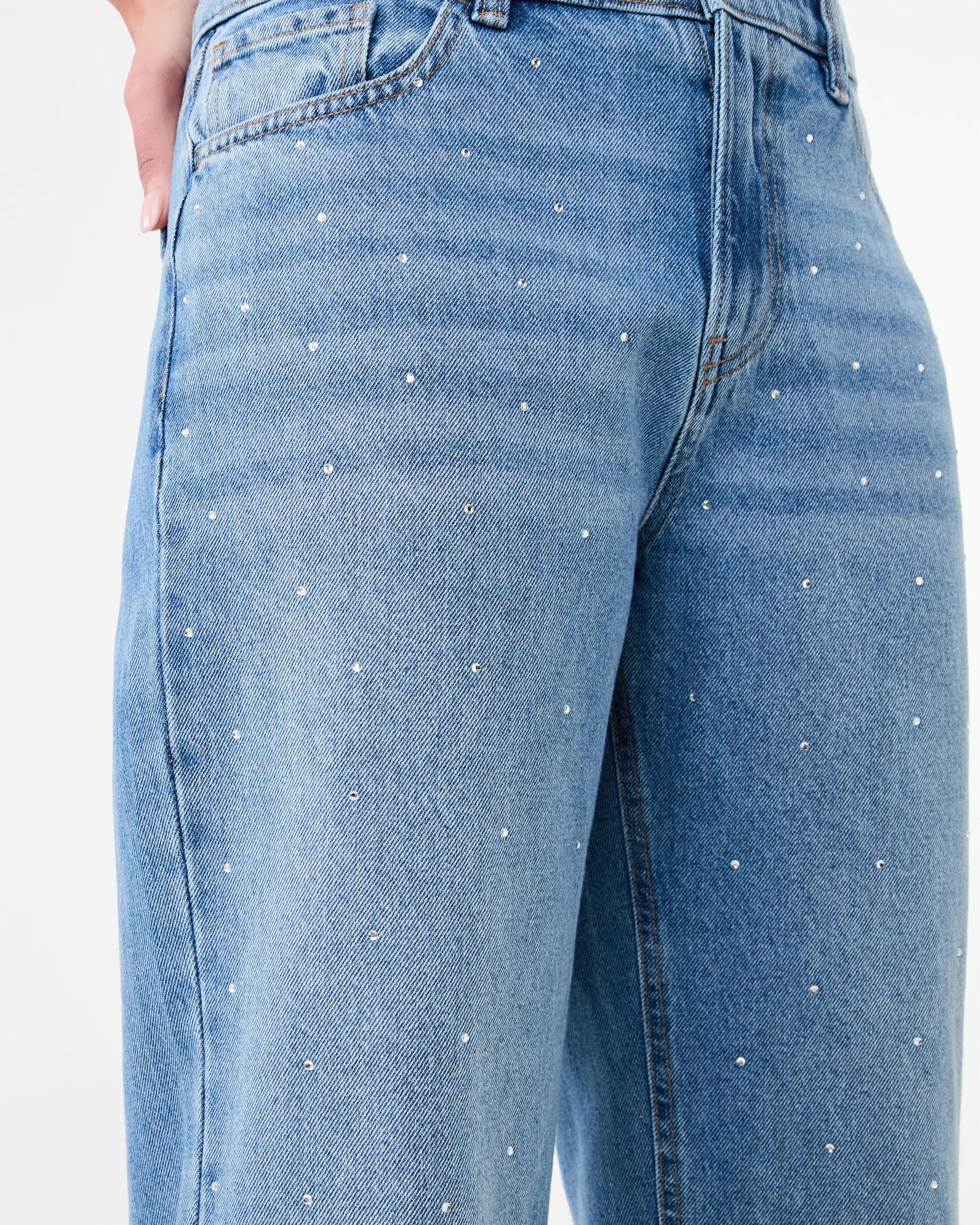 6 Straight Leg Diamante Jeans Mid Wash, 6 of 9